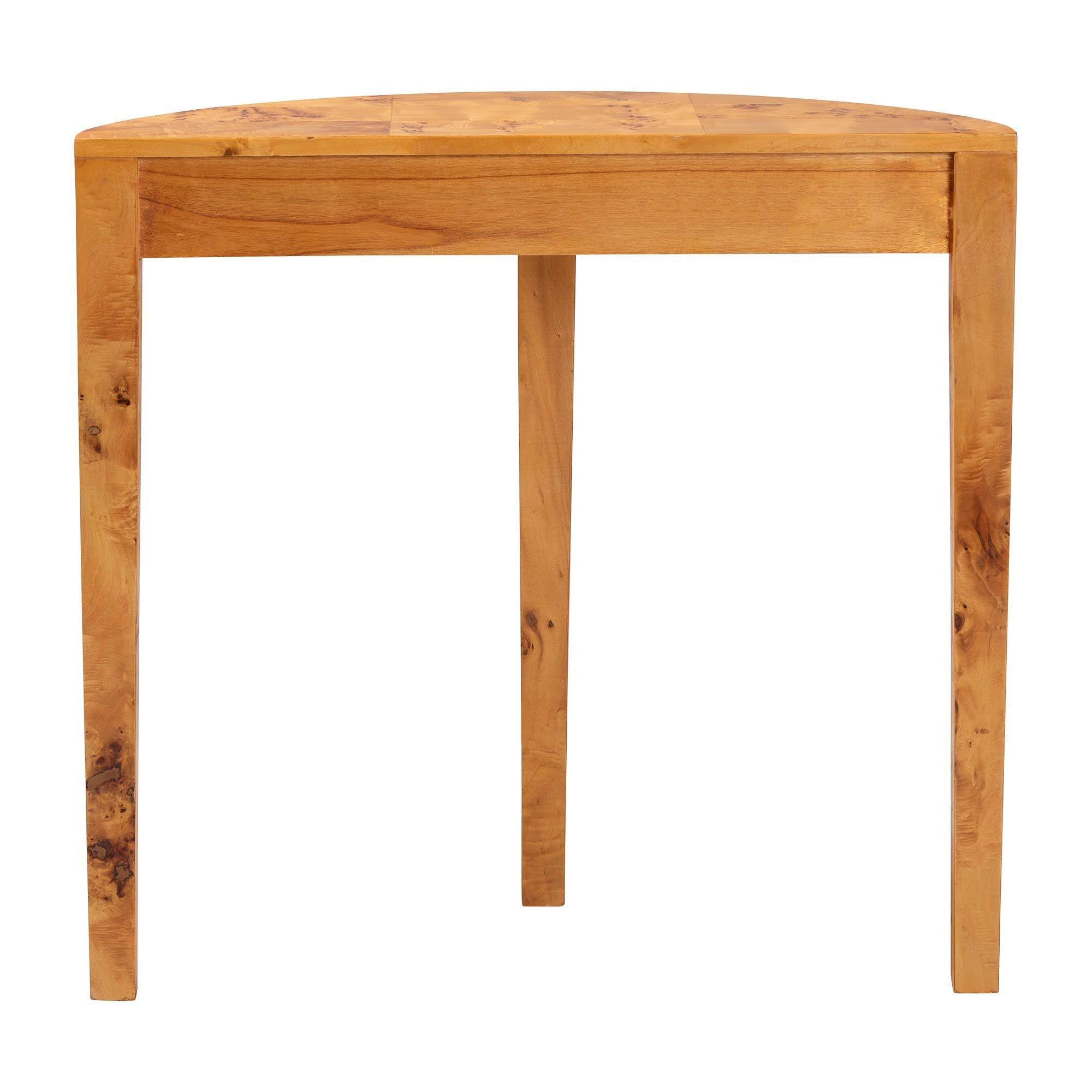 Bali & Pari Jihan Modern and Contemporary Real Burl Wood Half-Moon Console Table