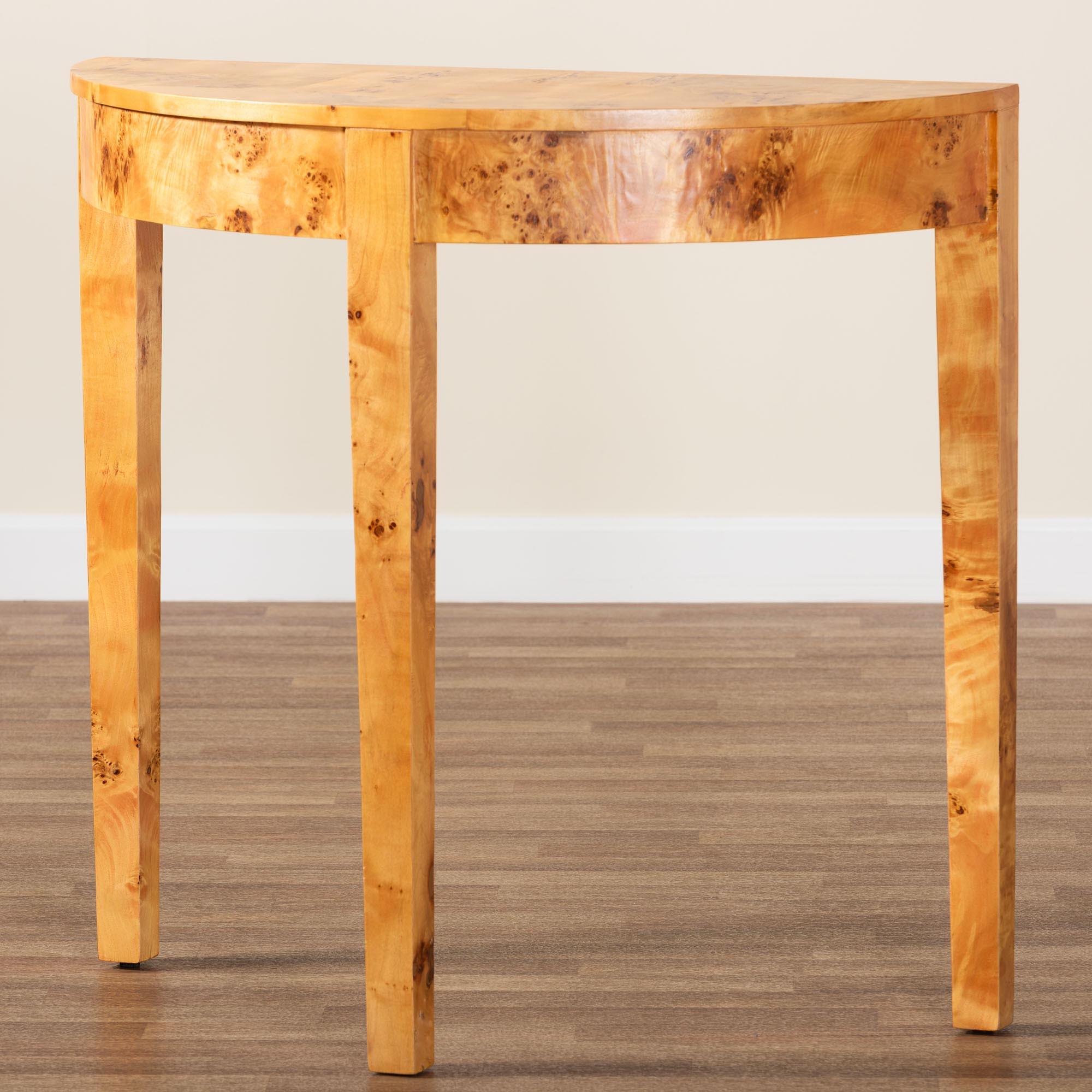 bali & pari Jihan Modern and Contemporary Real Burl Wood Half-Moon Console Table