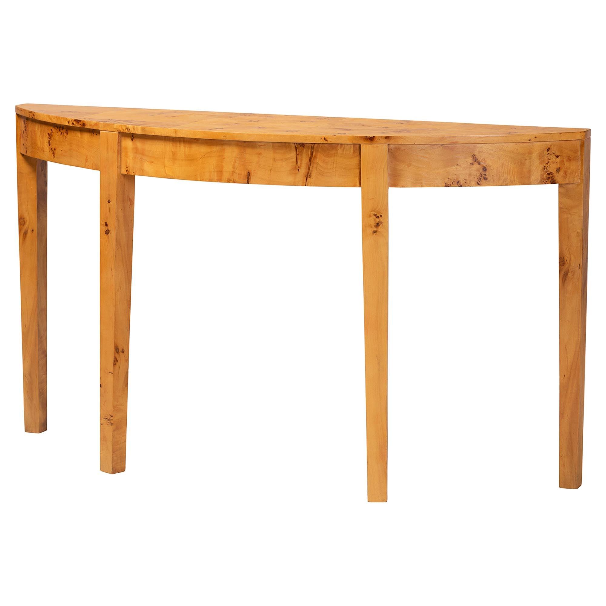 Bali & Pari Jihan Modern and Contemporary Real Burl Wood Half-Moon Large Console Table