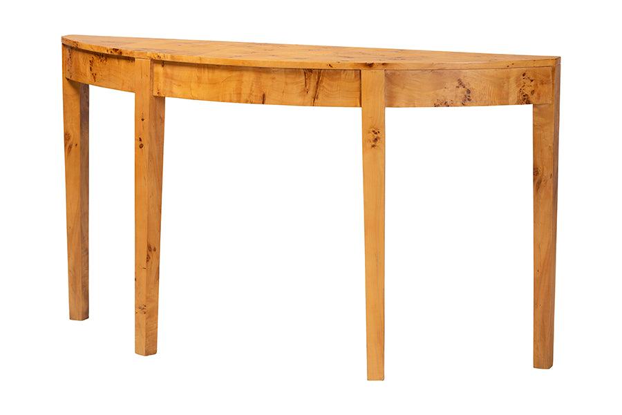 Bali & Pari Jihan Modern and Contemporary Real Burl Wood Half-Moon Large Console Table