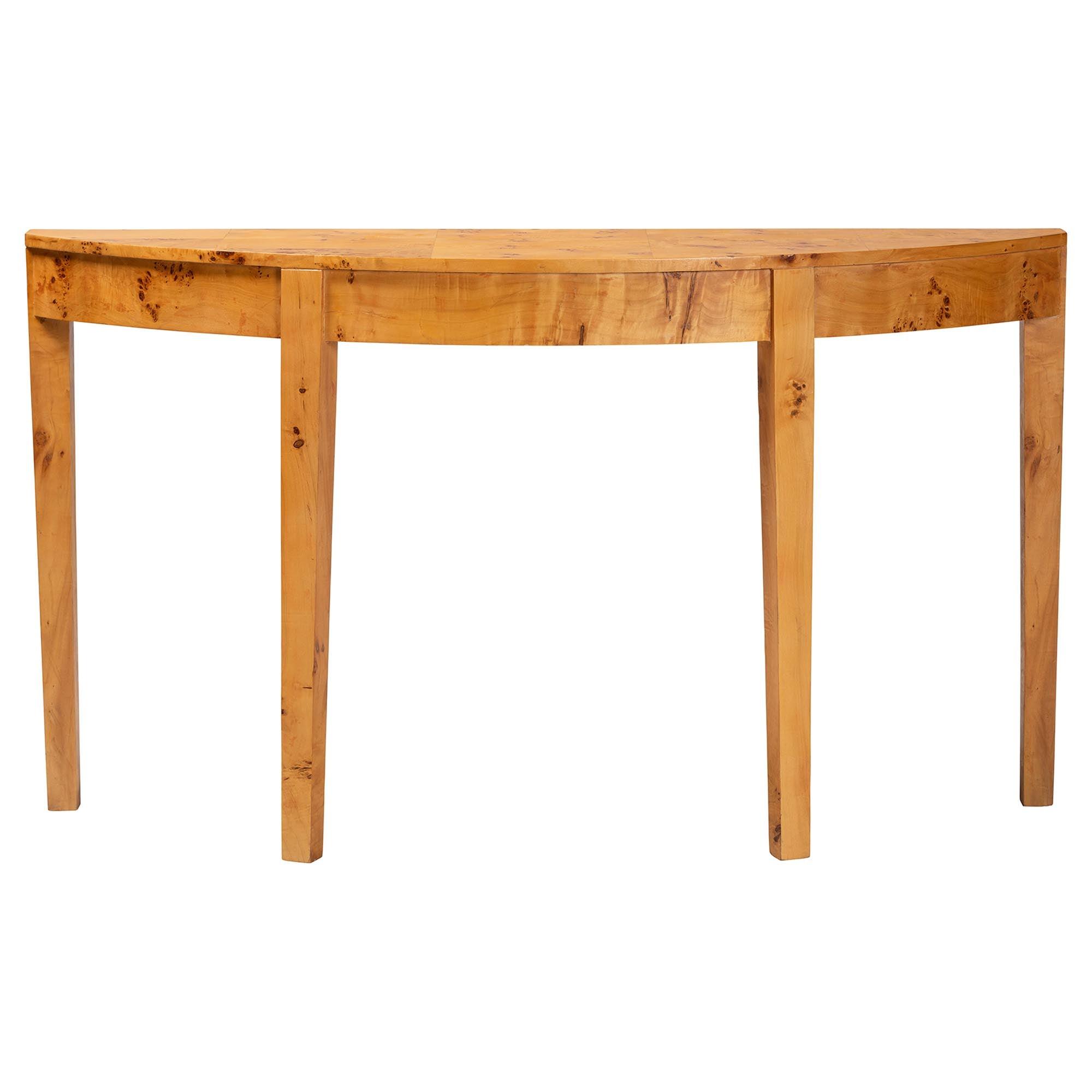 Bali & Pari Jihan Modern and Contemporary Real Burl Wood Half-Moon Large Console Table