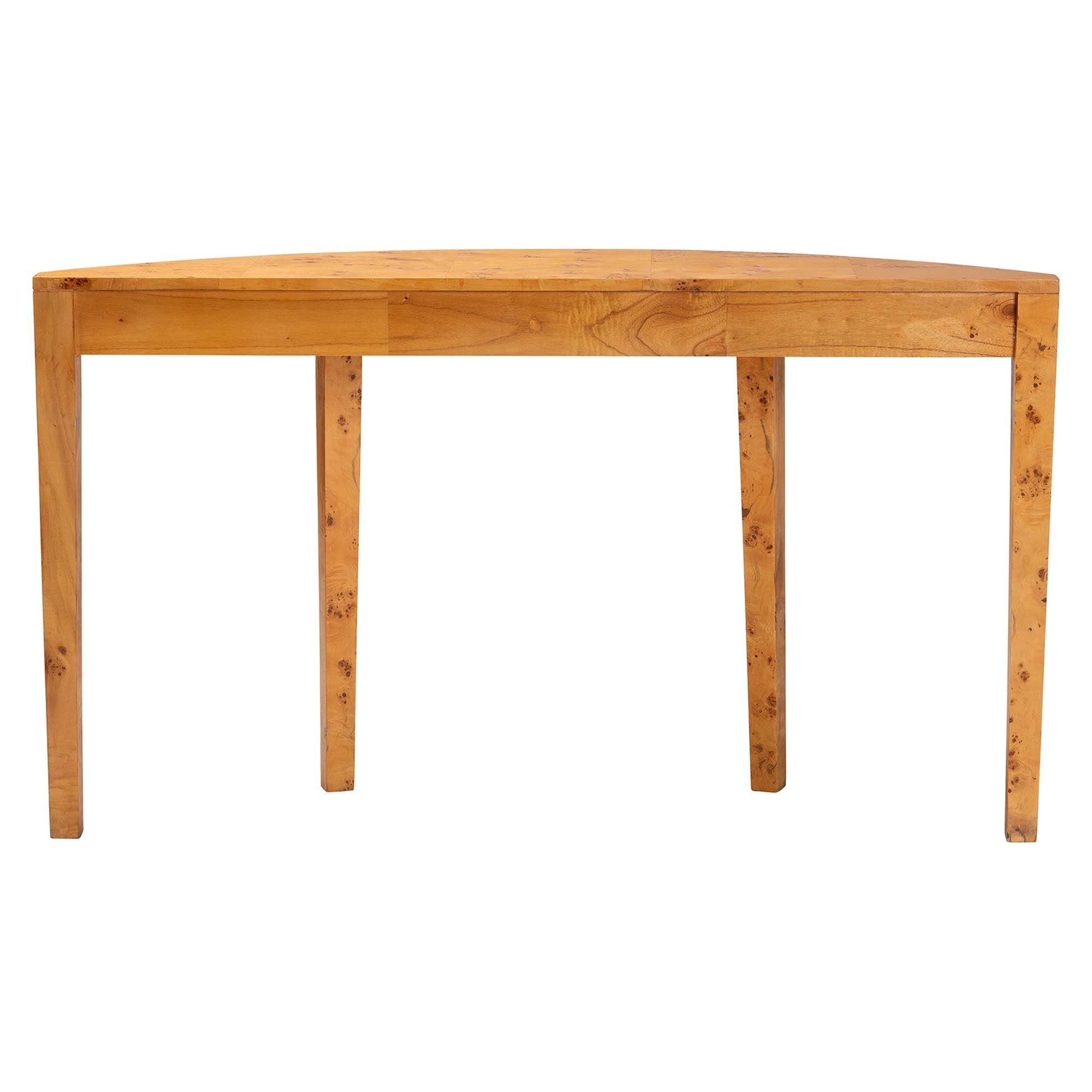 Bali & Pari Jihan Modern and Contemporary Real Burl Wood Half-Moon Large Console Table