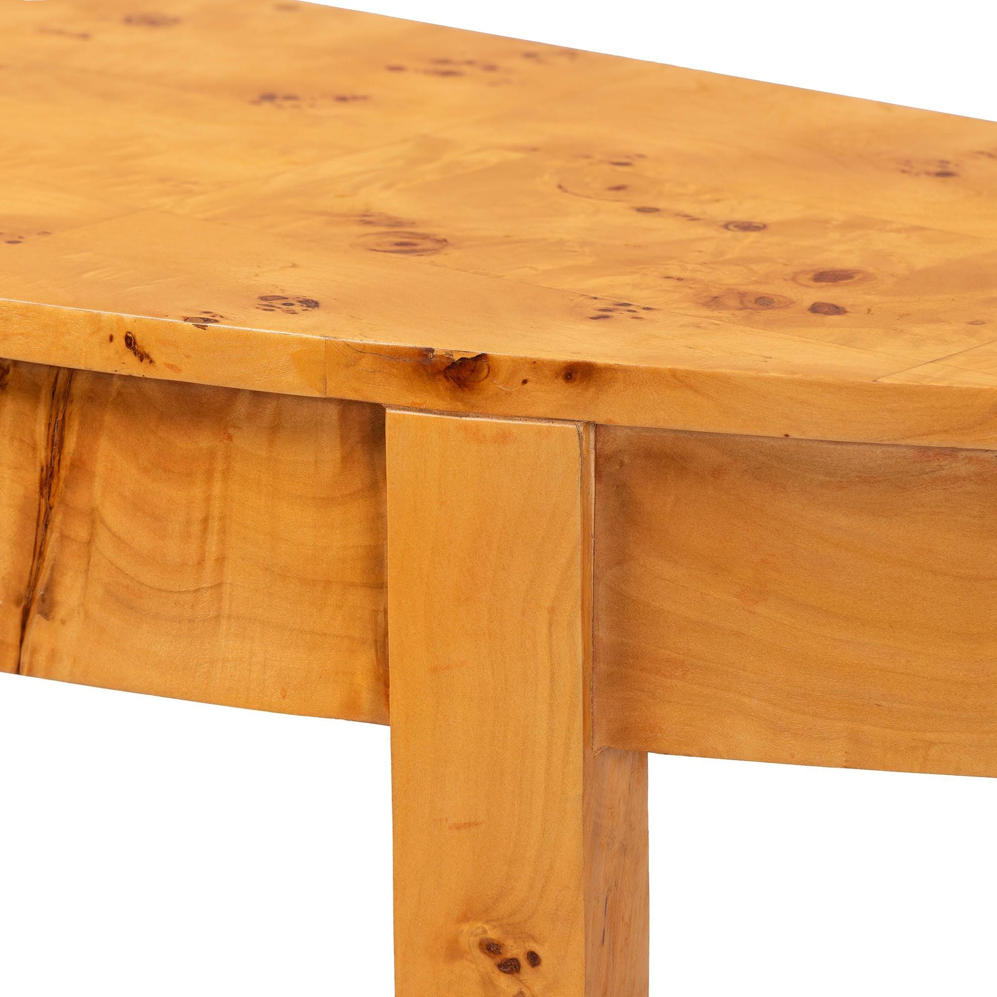 Bali & Pari Jihan Modern and Contemporary Real Burl Wood Half-Moon Large Console Table