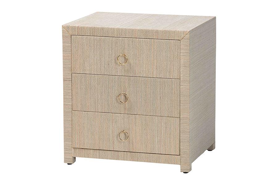 Bali & Pari Quinn Bohemian Woven Grasscloth 3-Drawer Nightstand