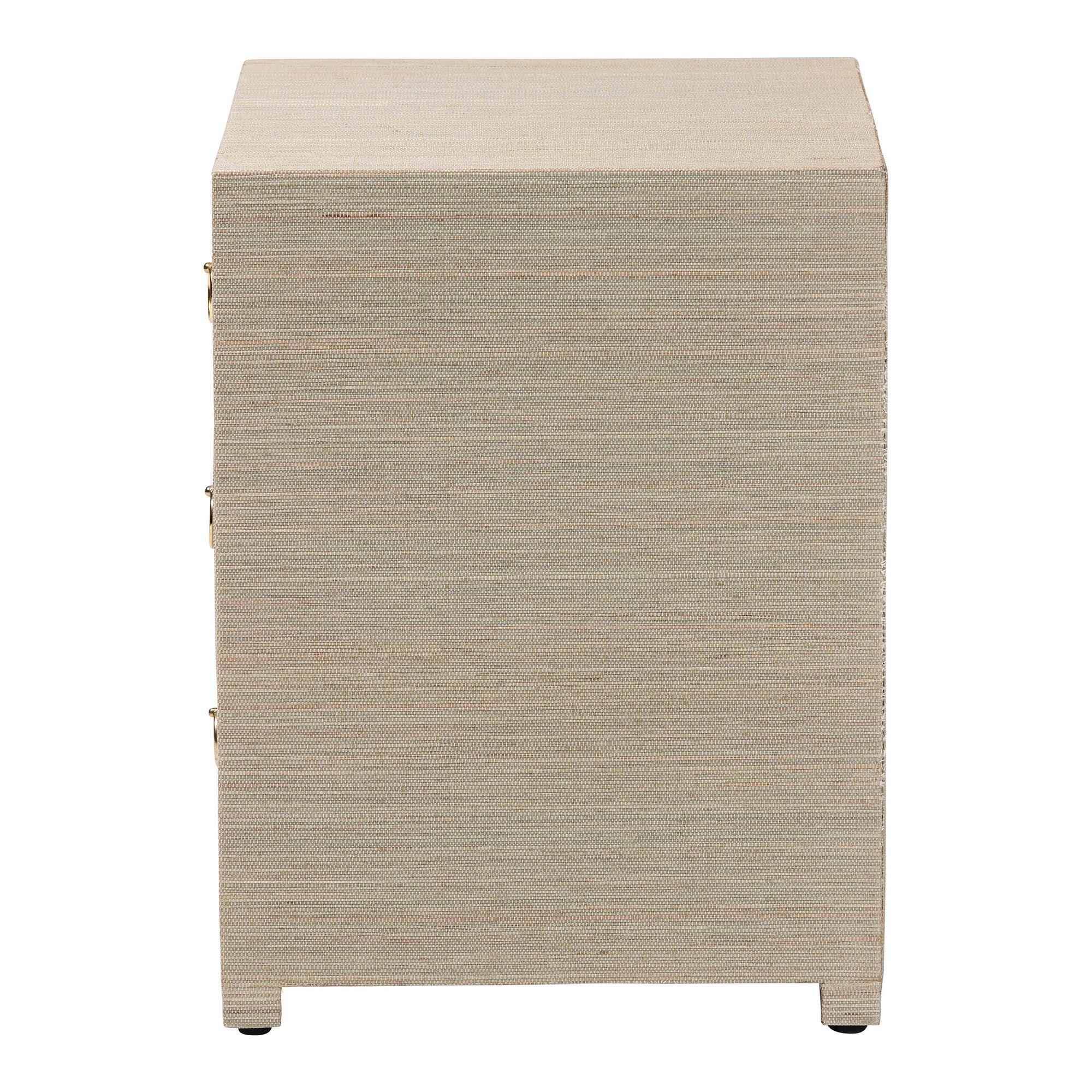 Bali & Pari Quinn Bohemian Woven Grasscloth 3-Drawer Nightstand