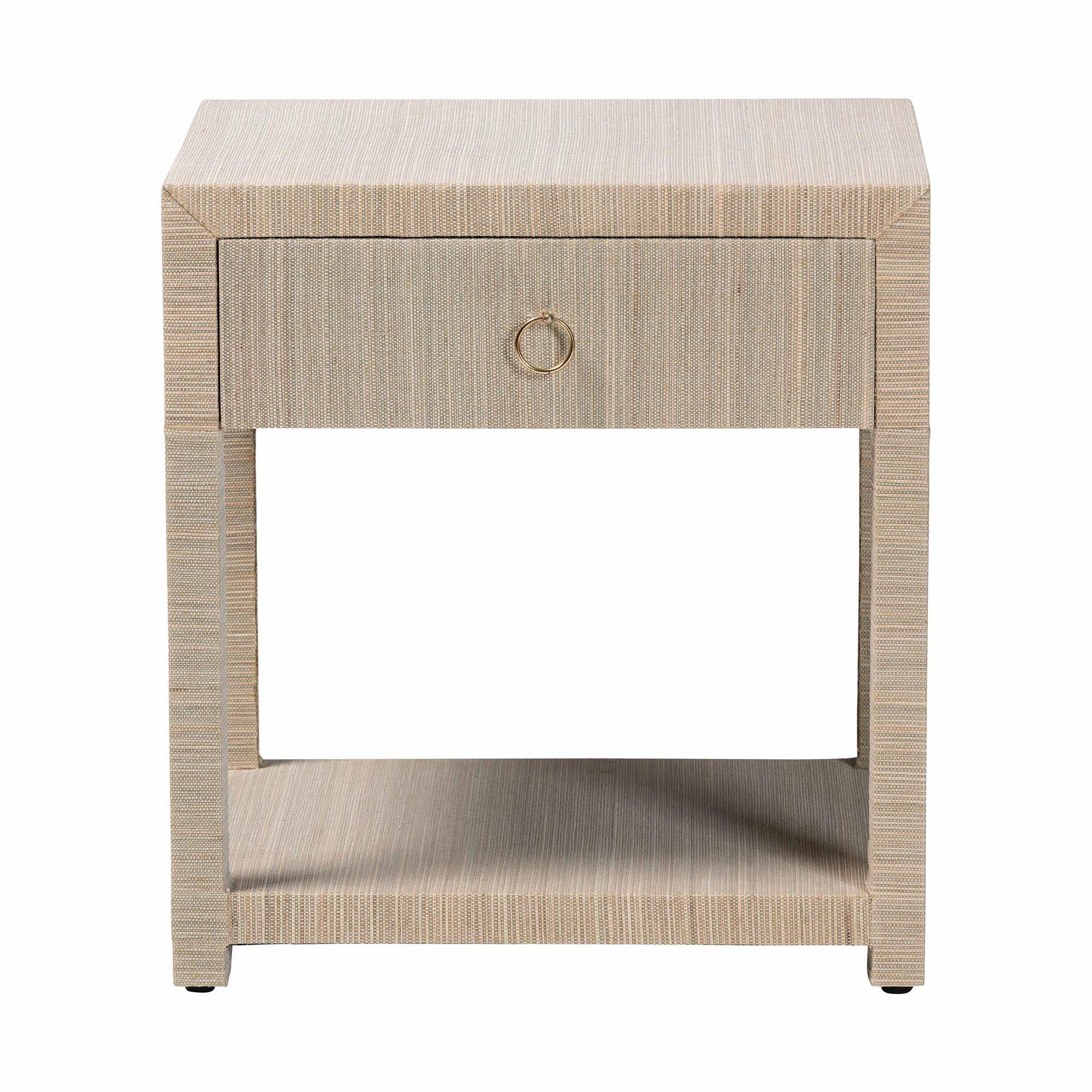 Bali & Pari Nata Bohemian Woven Grasscloth 1-Drawer Nightstand