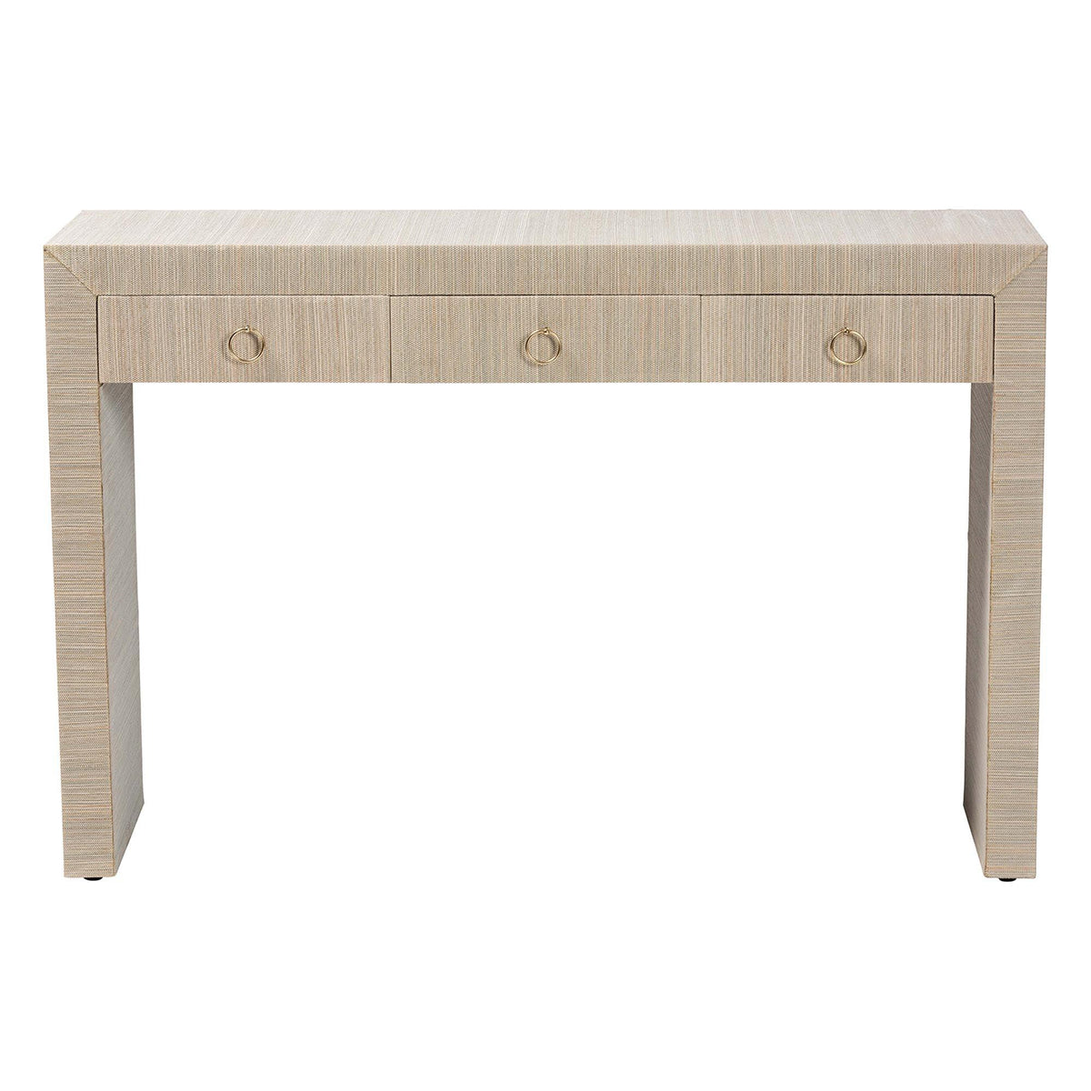 Bali & Pari Cielo Bohemian Woven Grasscloth 3-Drawer Console Table