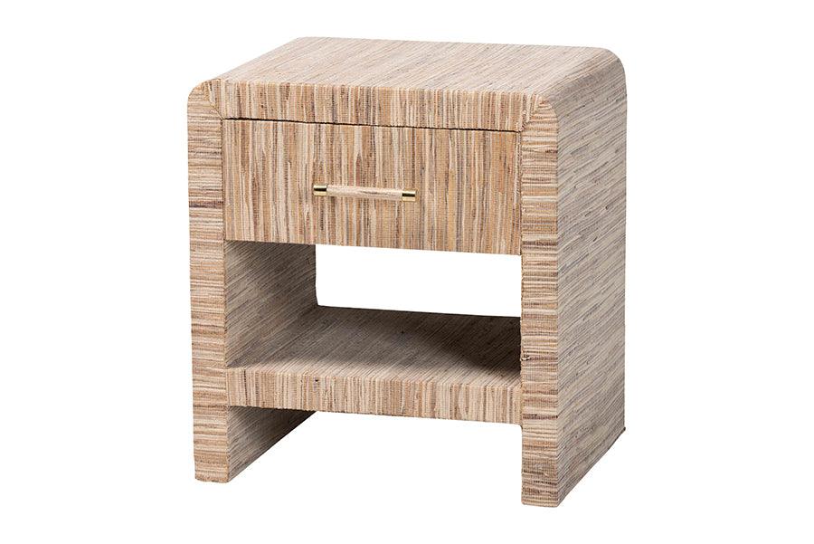 Bali & Pari Callan Bohemian Woven Grasscloth 1-Drawer Nightstand