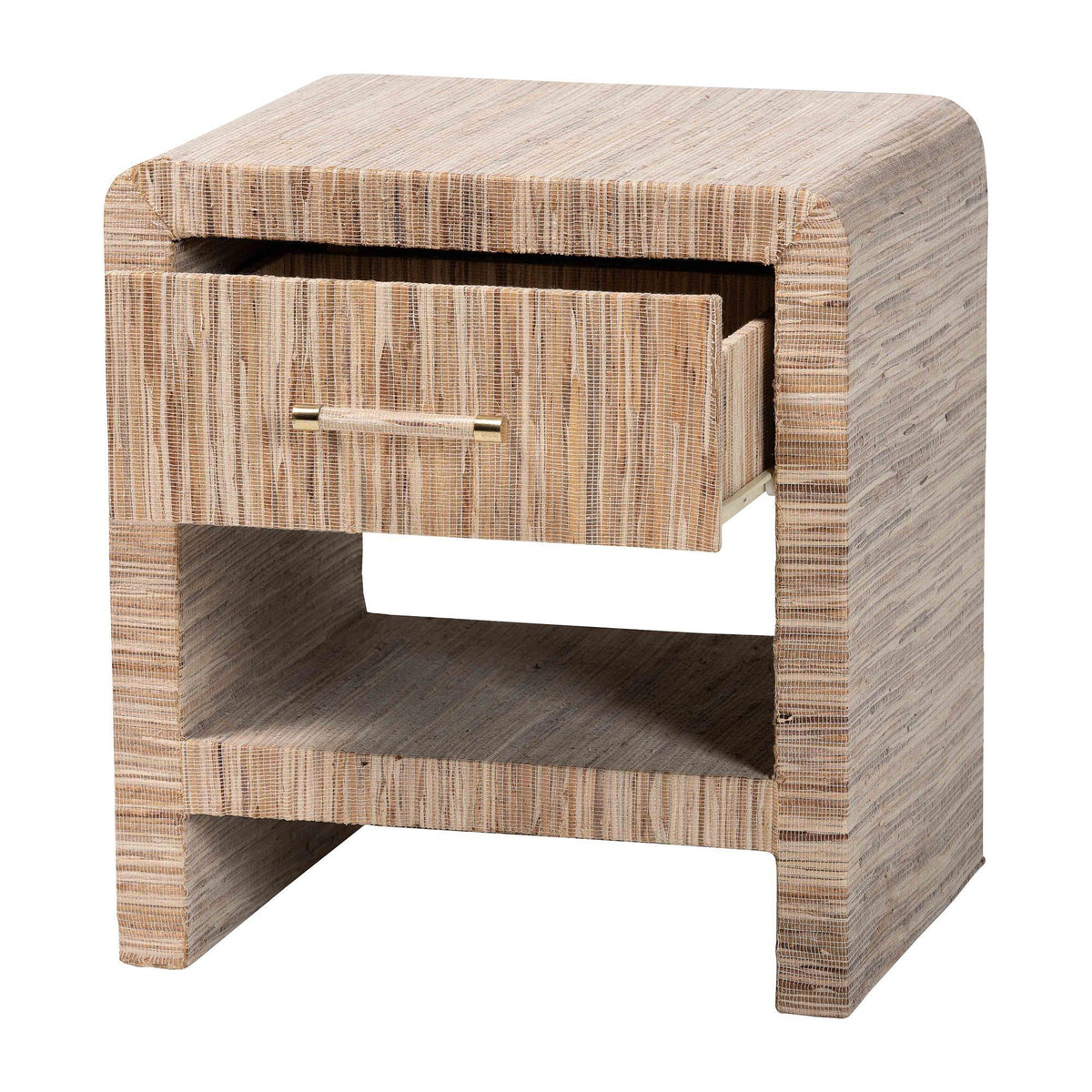 Bali & Pari Callan Bohemian Woven Grasscloth 1-Drawer Nightstand