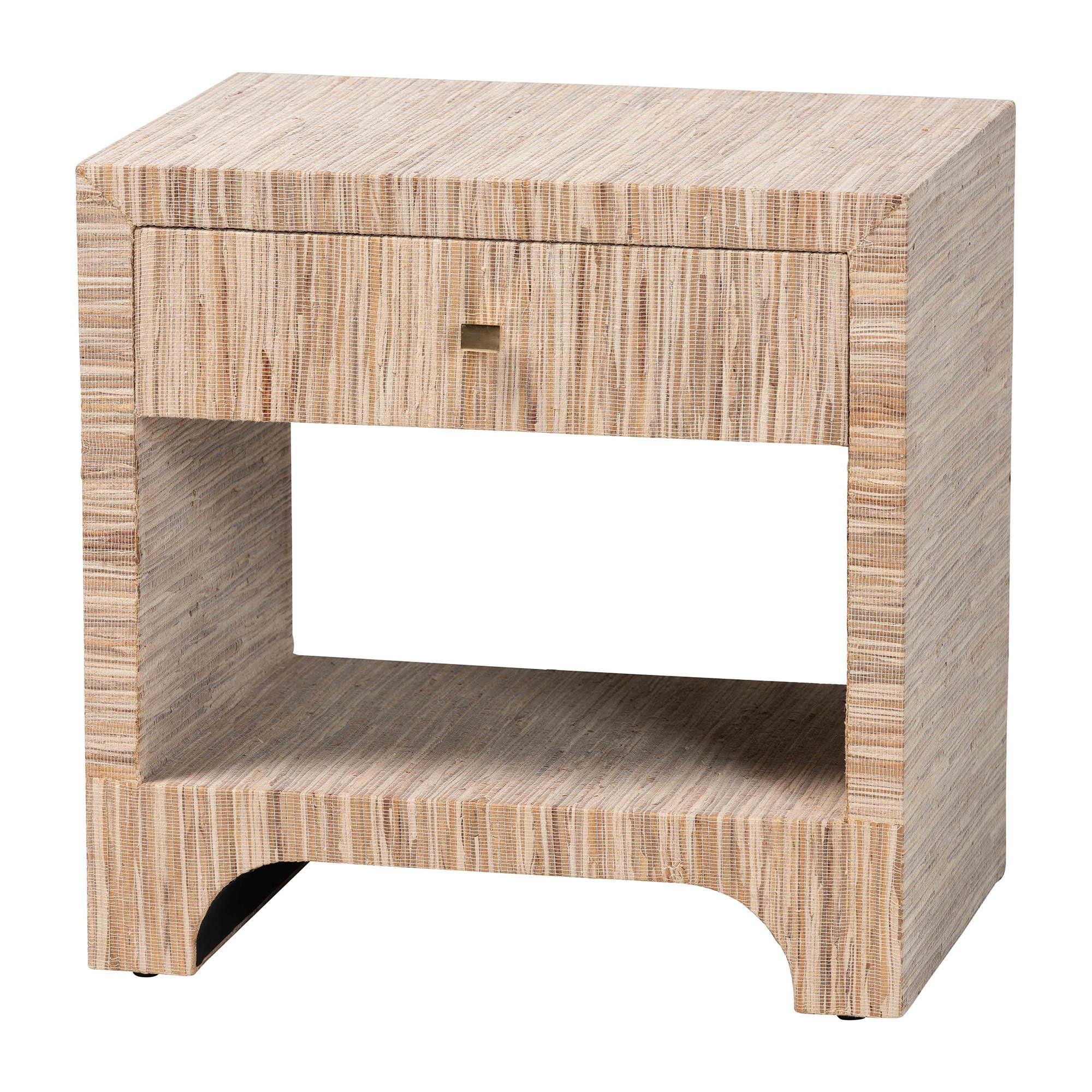 Bali & Pari Julia Bohemian Woven Grasscloth 1-Drawer Nightstand