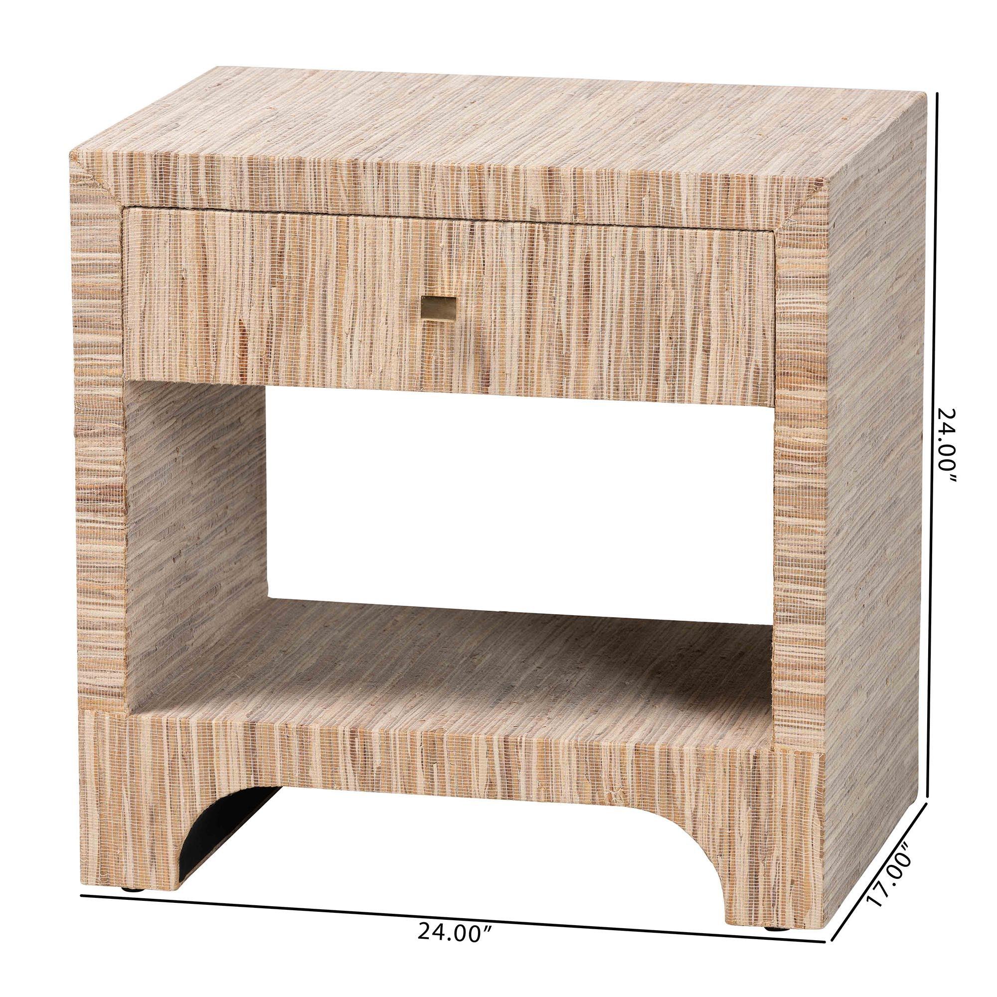 Bali & Pari Julia Bohemian Woven Grasscloth 1-Drawer Nightstand