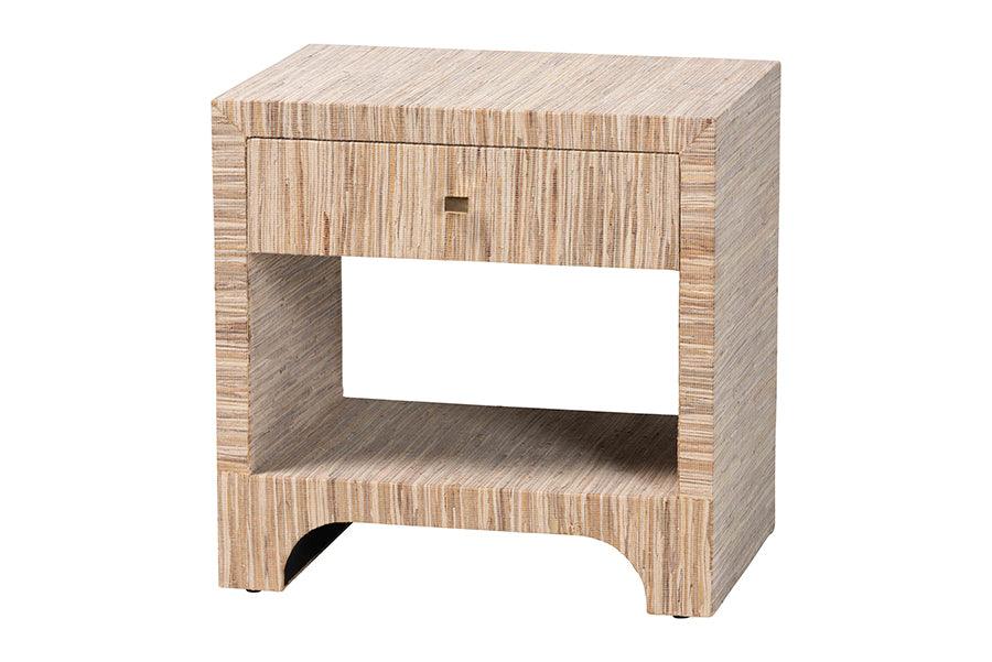 Bali & Pari Julia Bohemian Woven Grasscloth 1-Drawer Nightstand