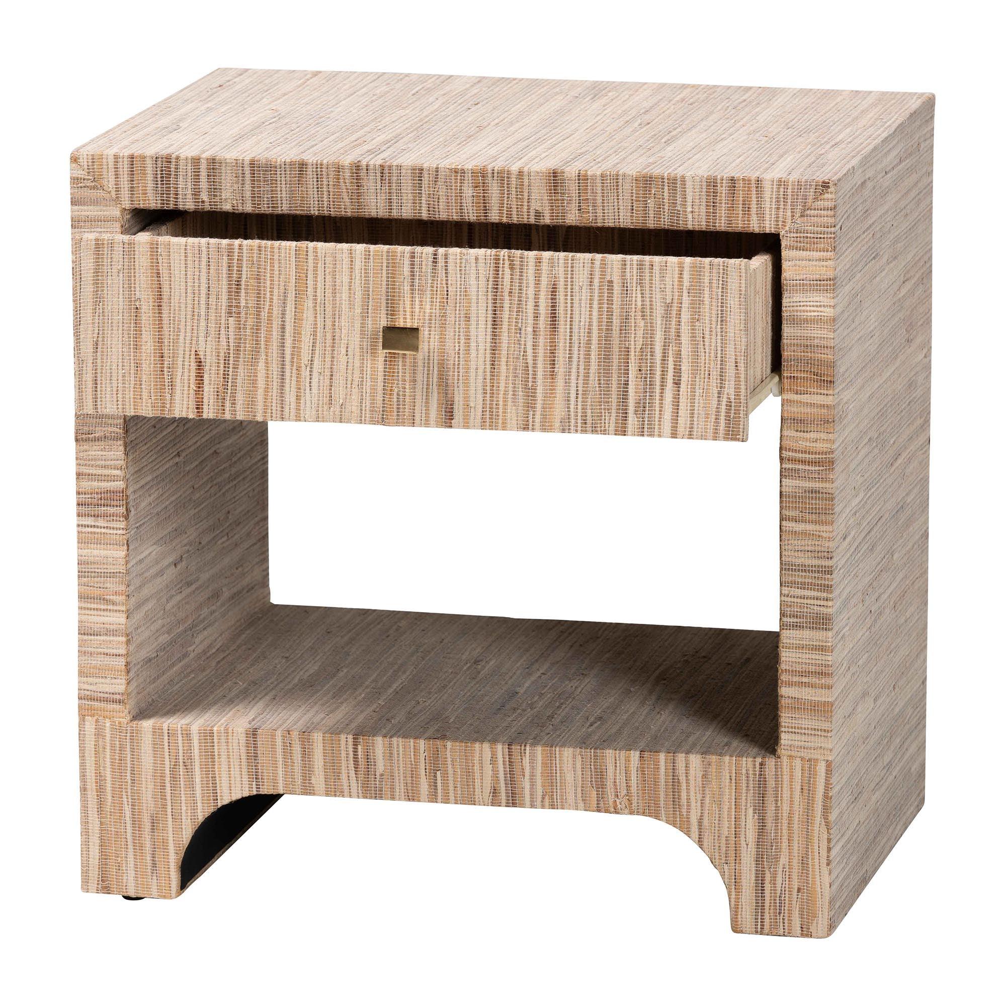 Bali & Pari Julia Bohemian Woven Grasscloth 1-Drawer Nightstand