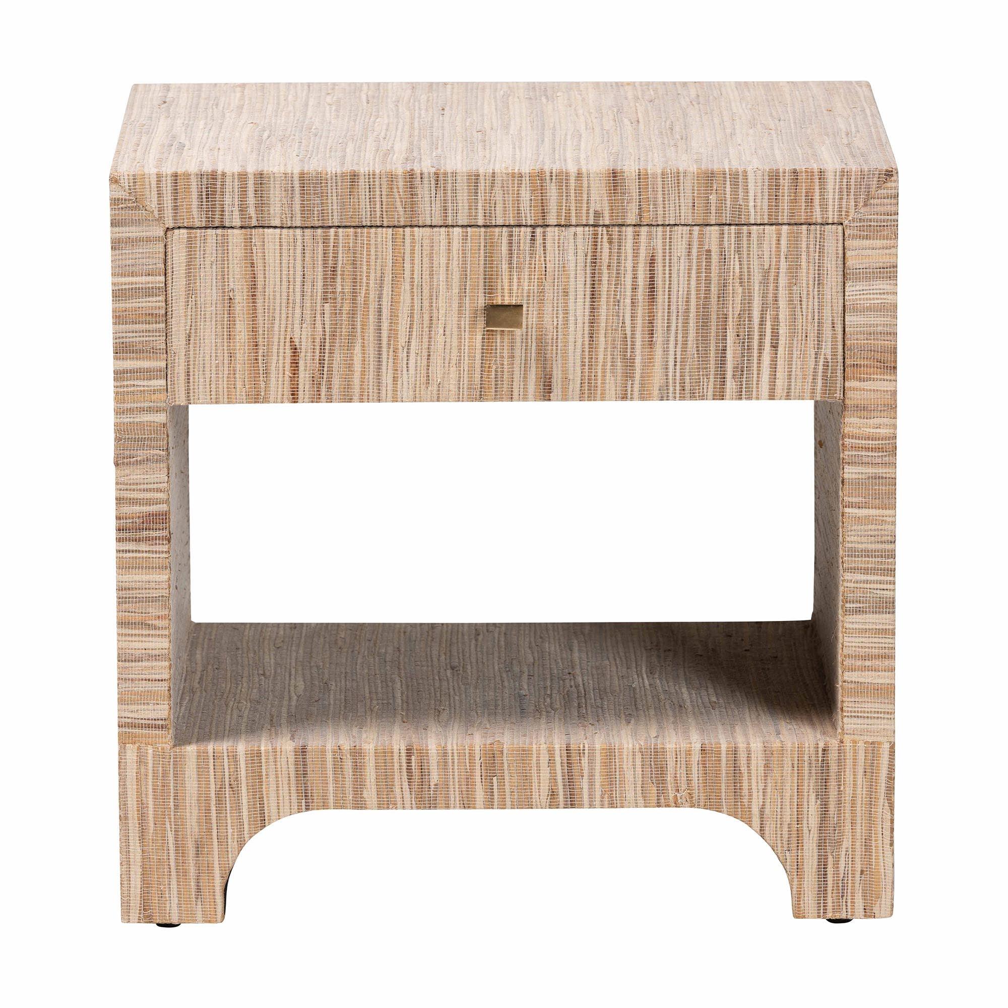 Bali & Pari Julia Bohemian Woven Grasscloth 1-Drawer Nightstand