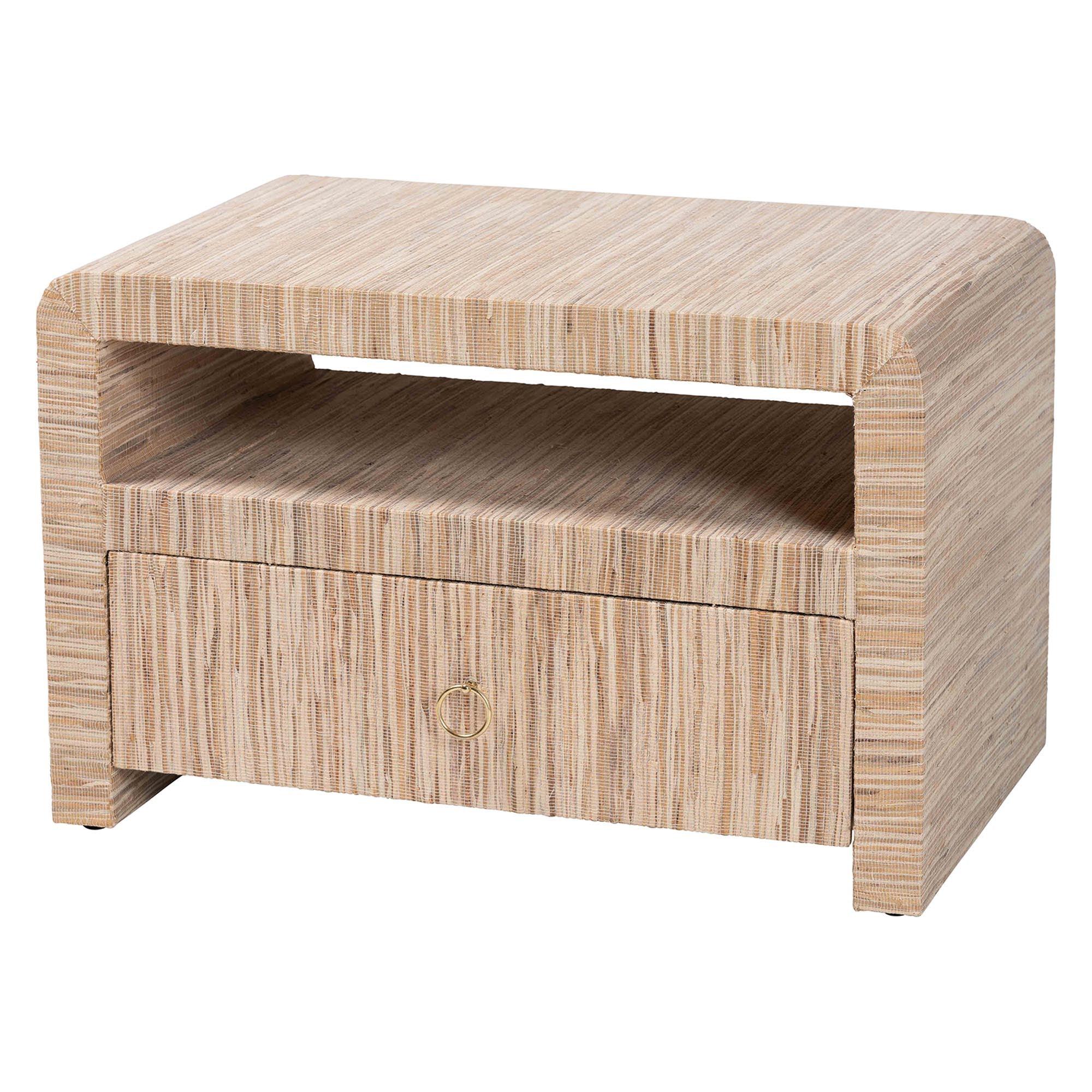 Bali & Pari Hannah Bohemian Woven Grasscloth 1-Drawer Nightstand