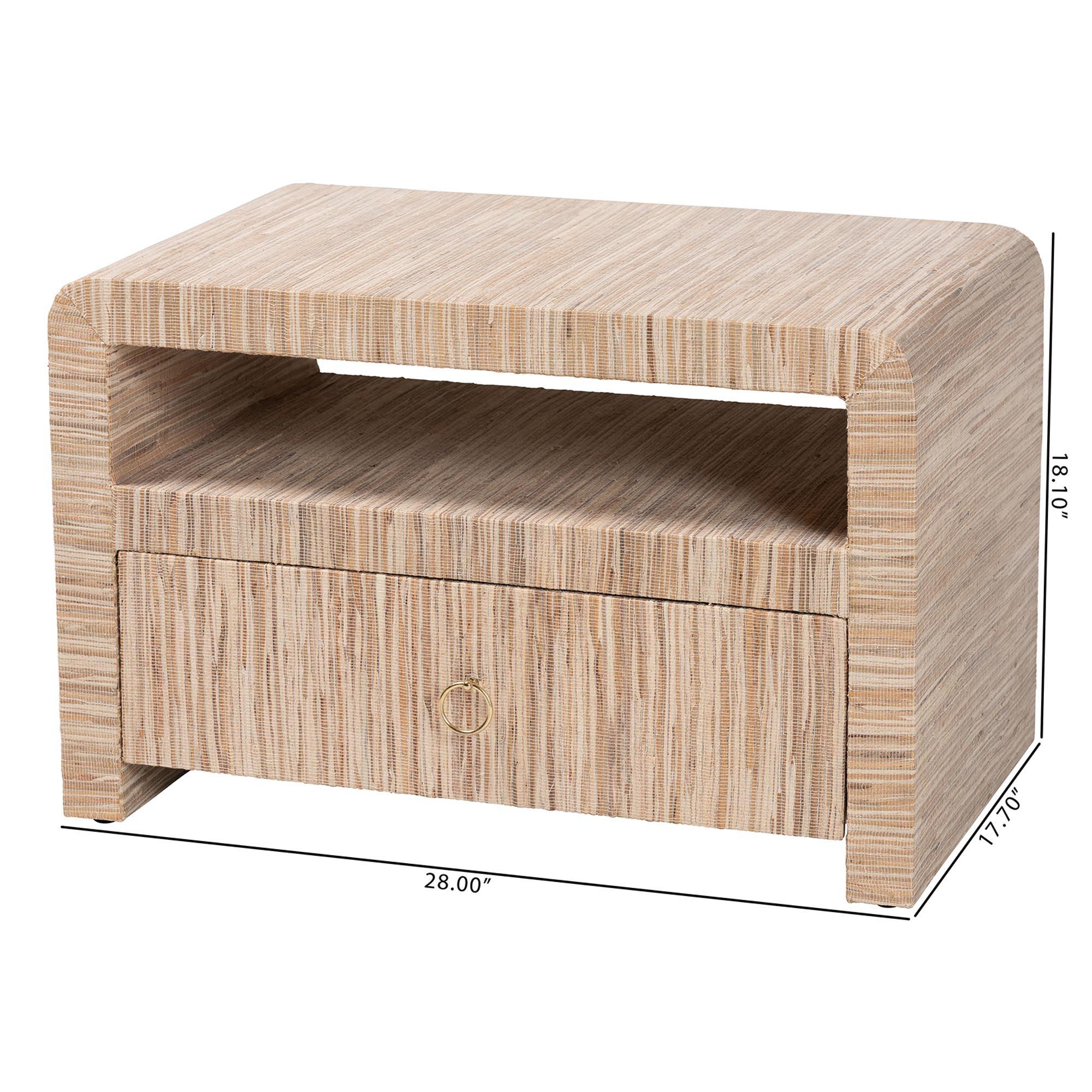 Bali & Pari Hannah Bohemian Woven Grasscloth 1-Drawer Nightstand