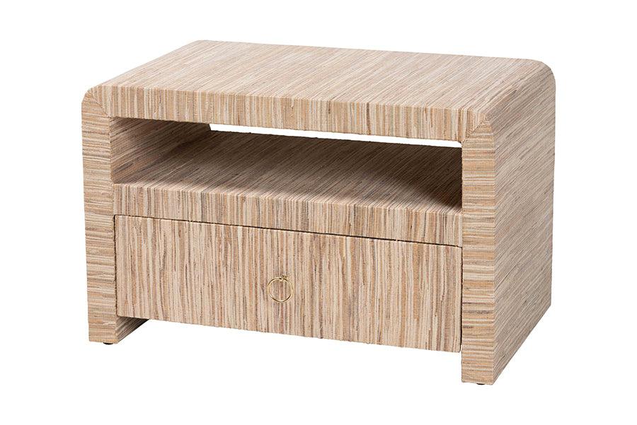 Bali & Pari Hannah Bohemian Woven Grasscloth 1-Drawer Nightstand