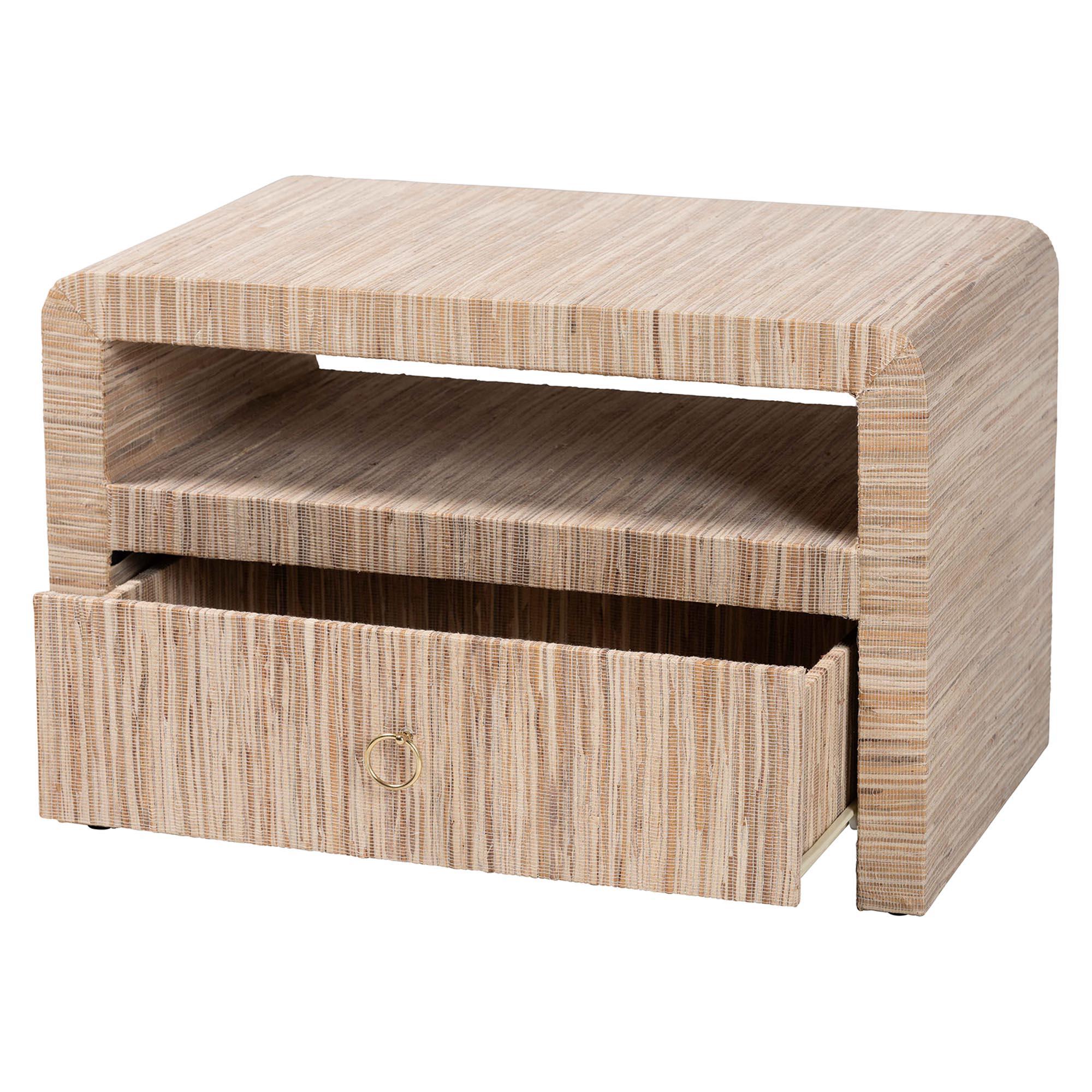 Bali & Pari Hannah Bohemian Woven Grasscloth 1-Drawer Nightstand