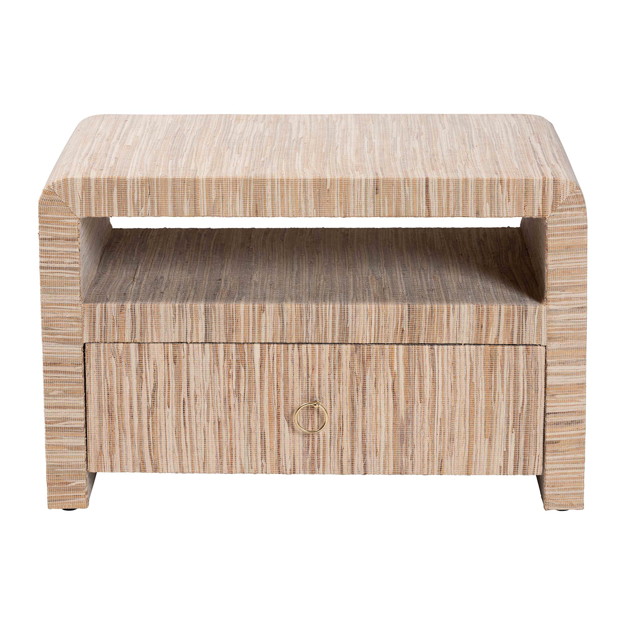 Bali & Pari Hannah Bohemian Woven Grasscloth 1-Drawer Nightstand