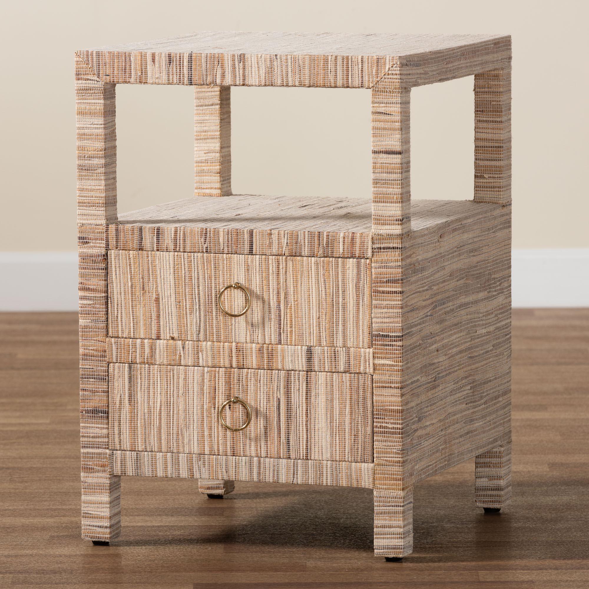 Bali & Pari Paine Bohemian Woven Grasscloth 2-Drawer Nightstand