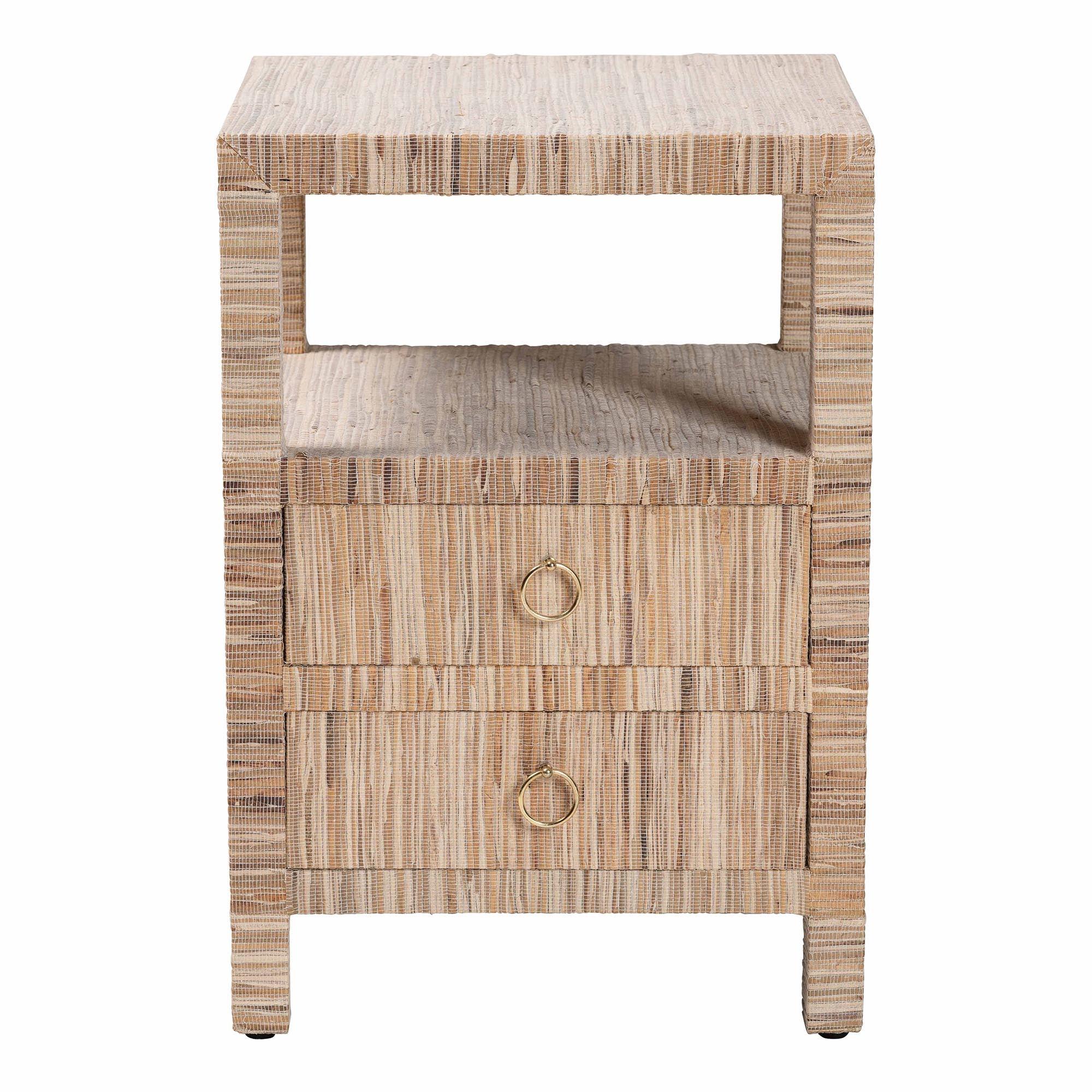 Bali & Pari Paine Bohemian Woven Grasscloth 2-Drawer Nightstand