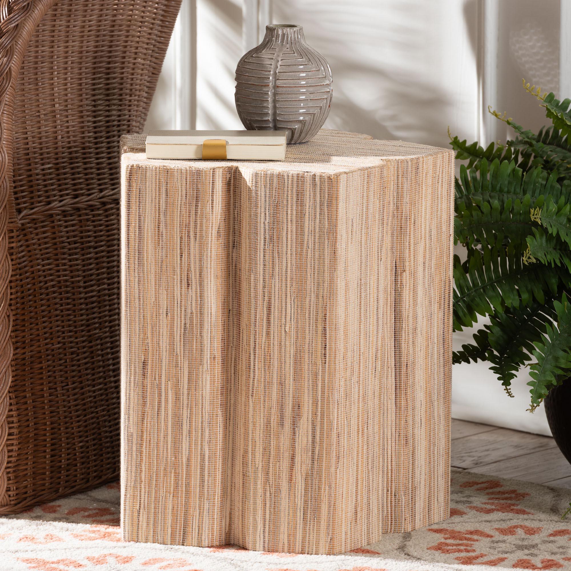 Bali & Pari Janeth Bohemian Woven Grasscloth End Table