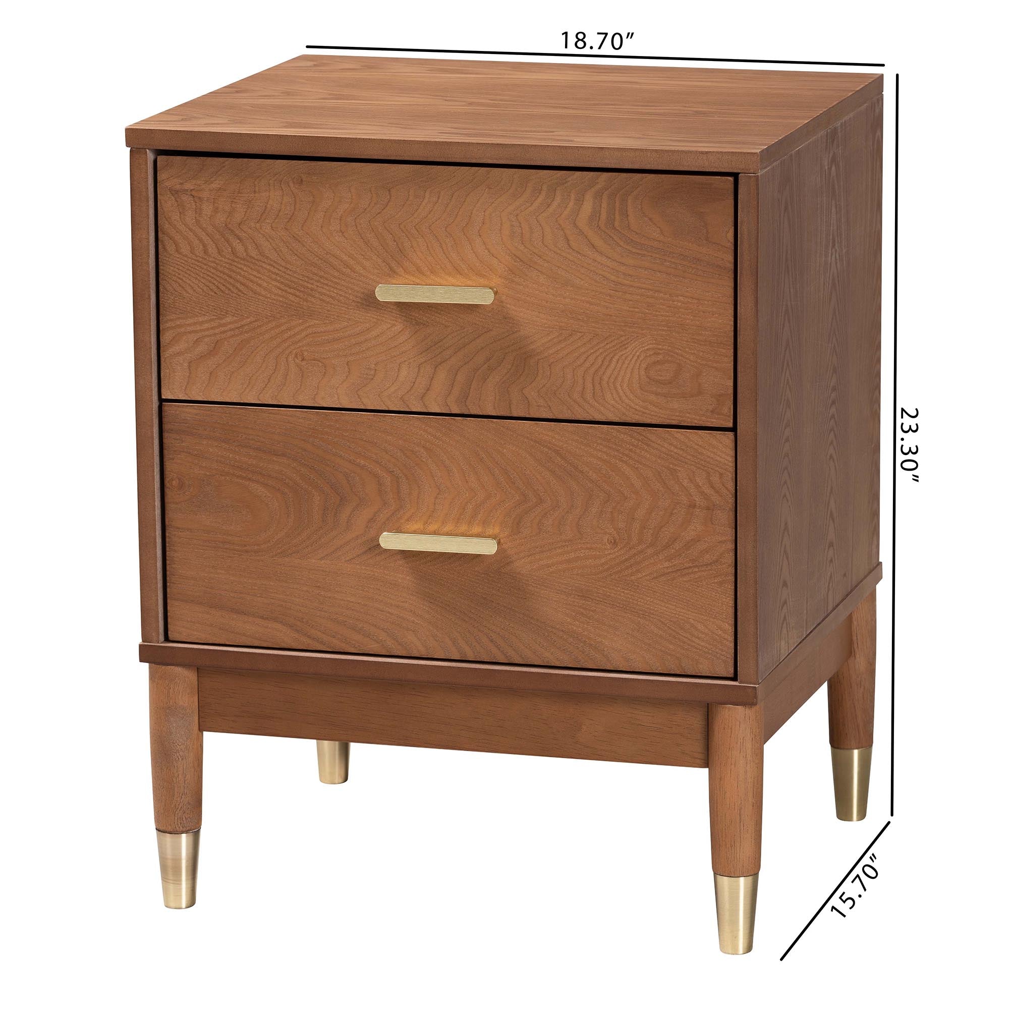 Mandolin Mid-Century Ash Wood 2-Drawer Nightstand