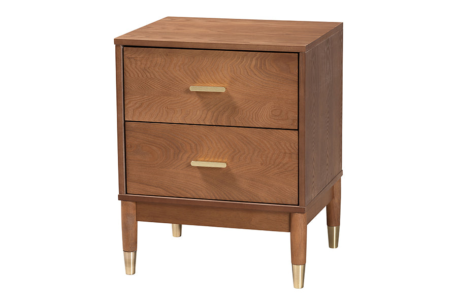 Mandolin Mid-Century Ash Wood 2-Drawer Nightstand