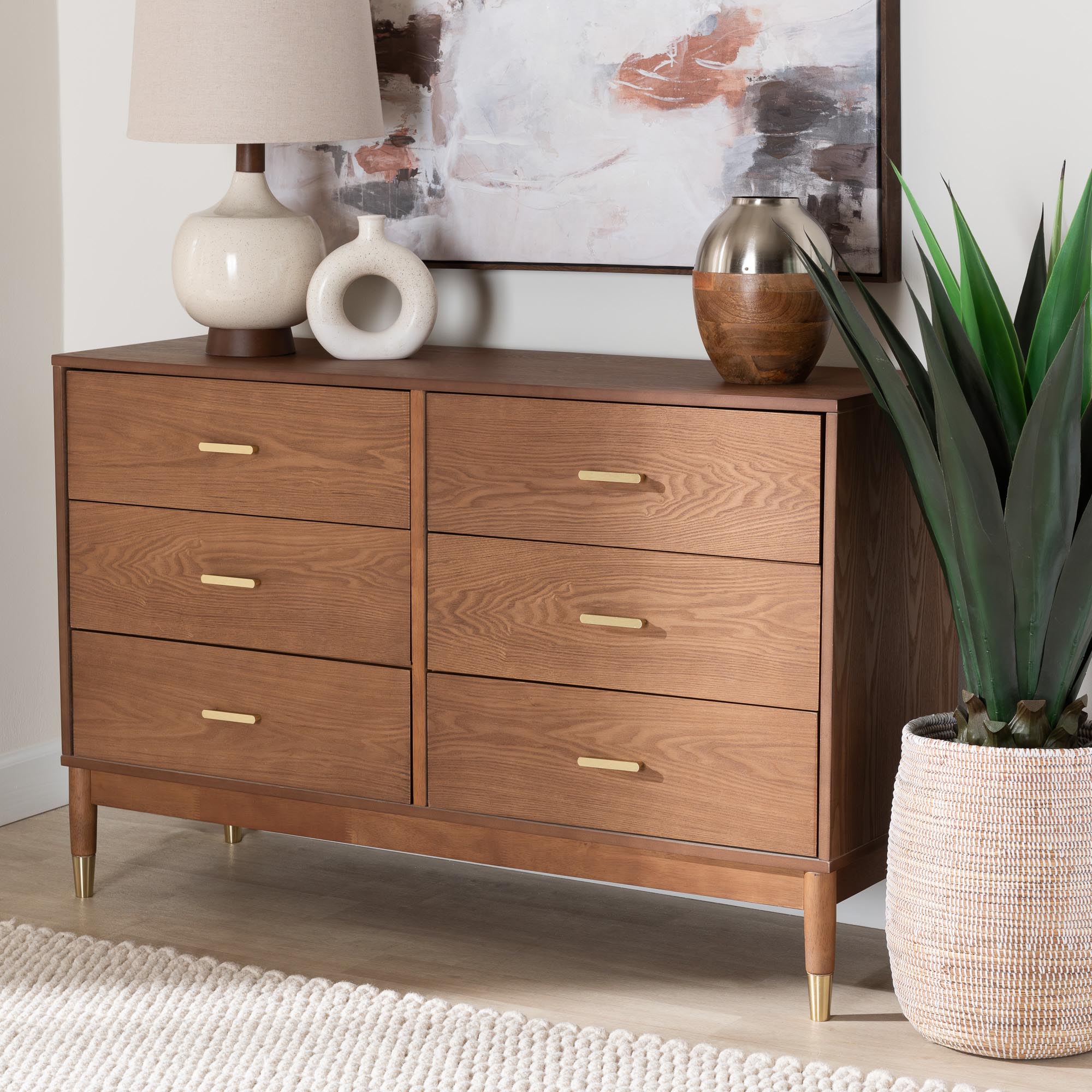 Mandolin Mid-Century Ash Wood 6-Drawer Dresser