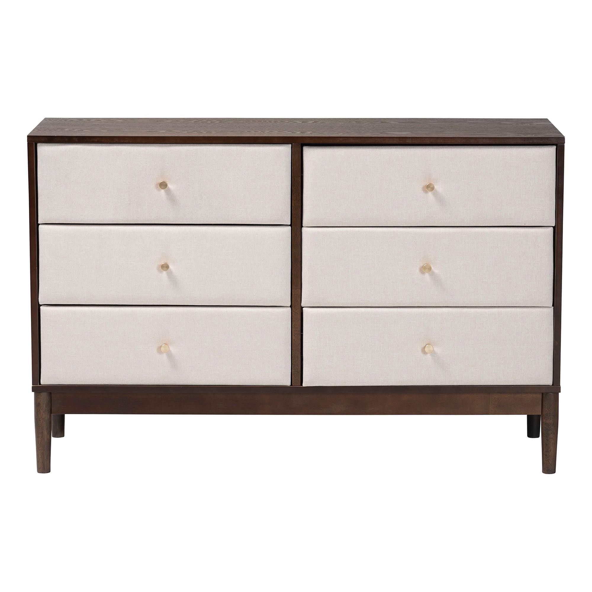 Nikolai Mid-Century Fabric and Wood 6-Drawer Dresser