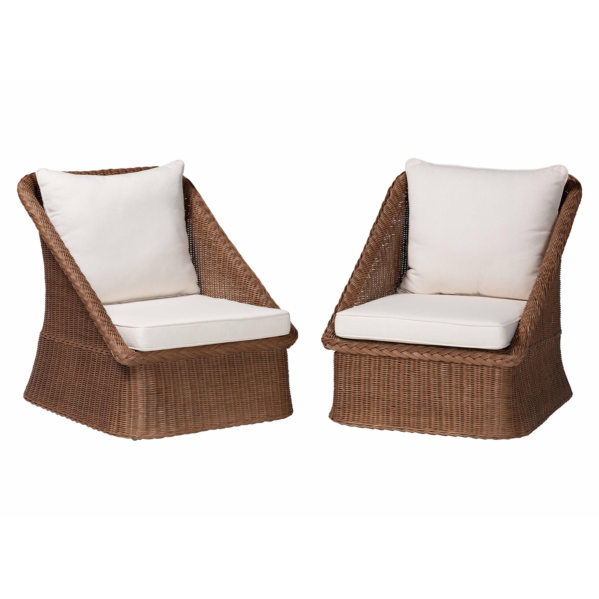 Bali & Pari Derris Bohemian Peanut Braided Rattan 2-Piece Arm Chair Set