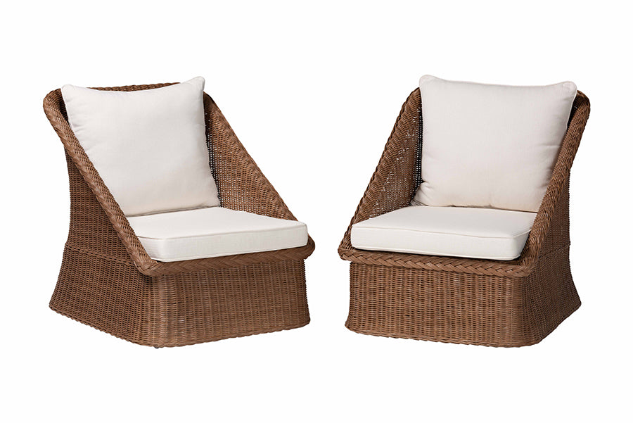 Bali & Pari Derris Bohemian Peanut Braided Rattan 2-Piece Arm Chair Set