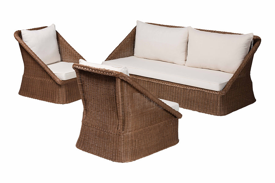 Bali & Pari Derris Bohemian Peanut Braided Rattan 3-Piece Living Room Set