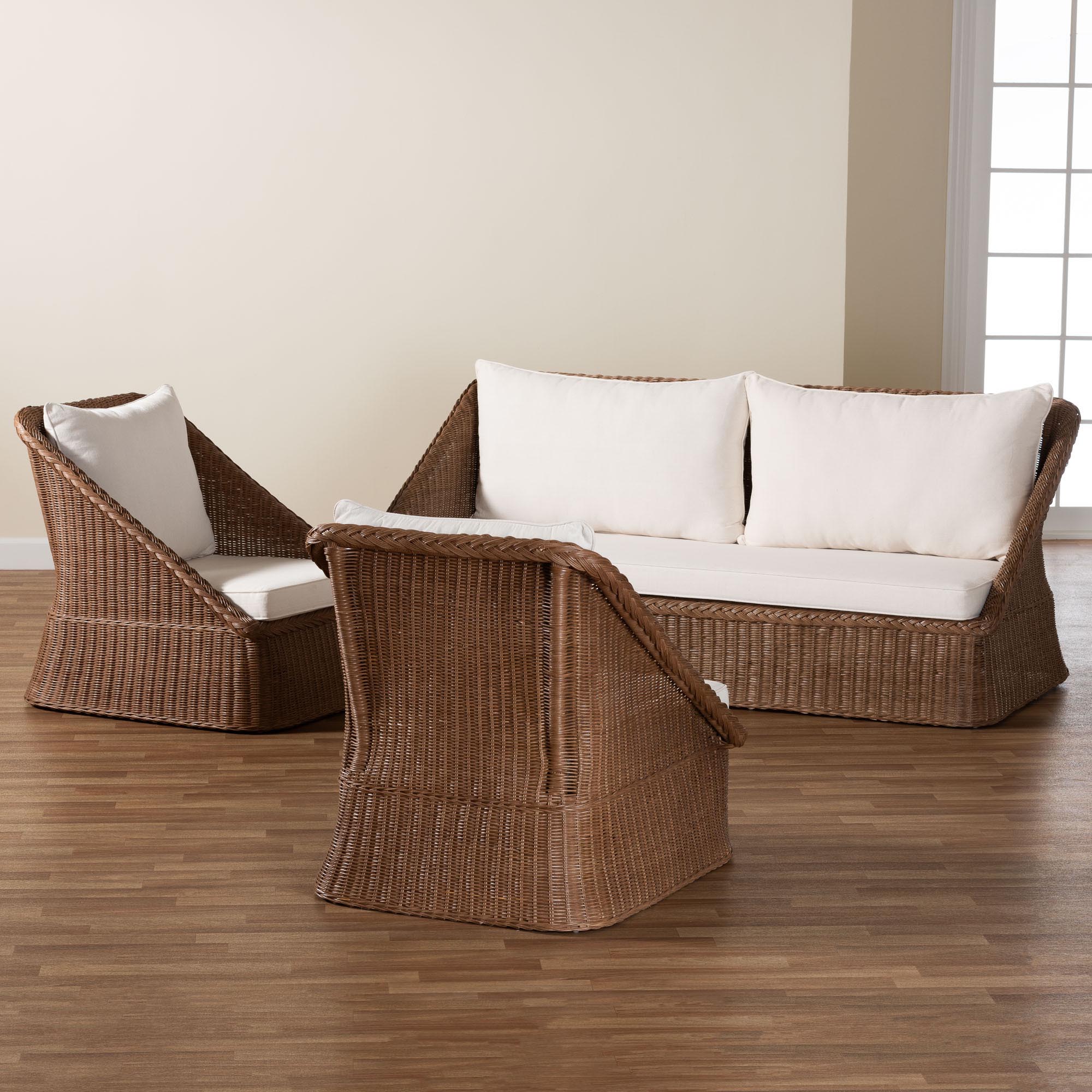 bali & pari Derris Bohemian Peanut Braided Rattan 3-Piece Living Room Set