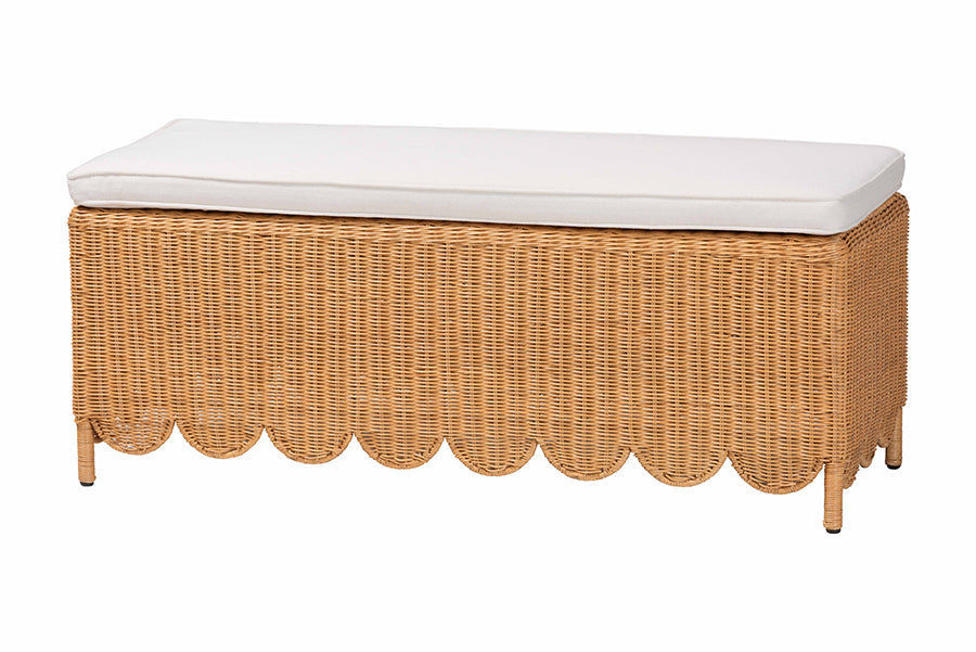 Bali & Pari Teresa Bohemian Light Honey Scalloped Rattan Ottoman