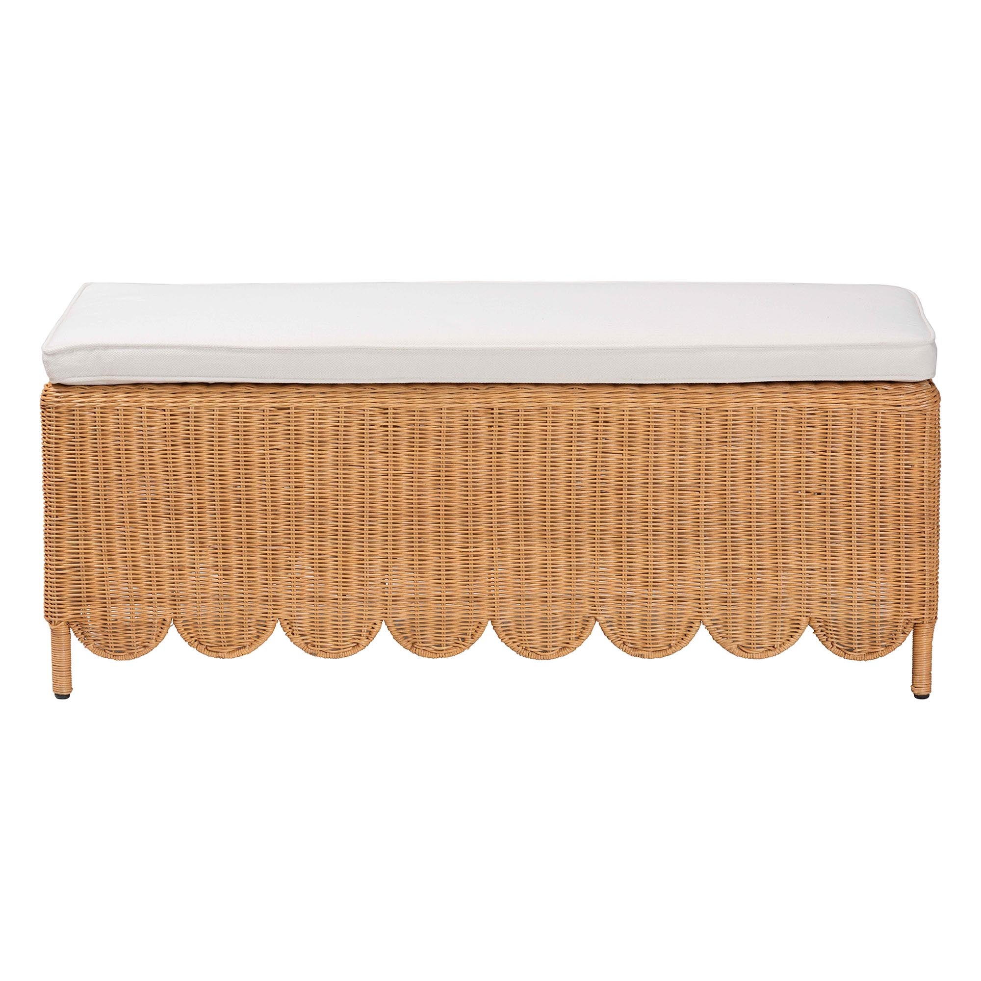 Bali & Pari Teresa Bohemian Light Honey Scalloped Rattan Ottoman