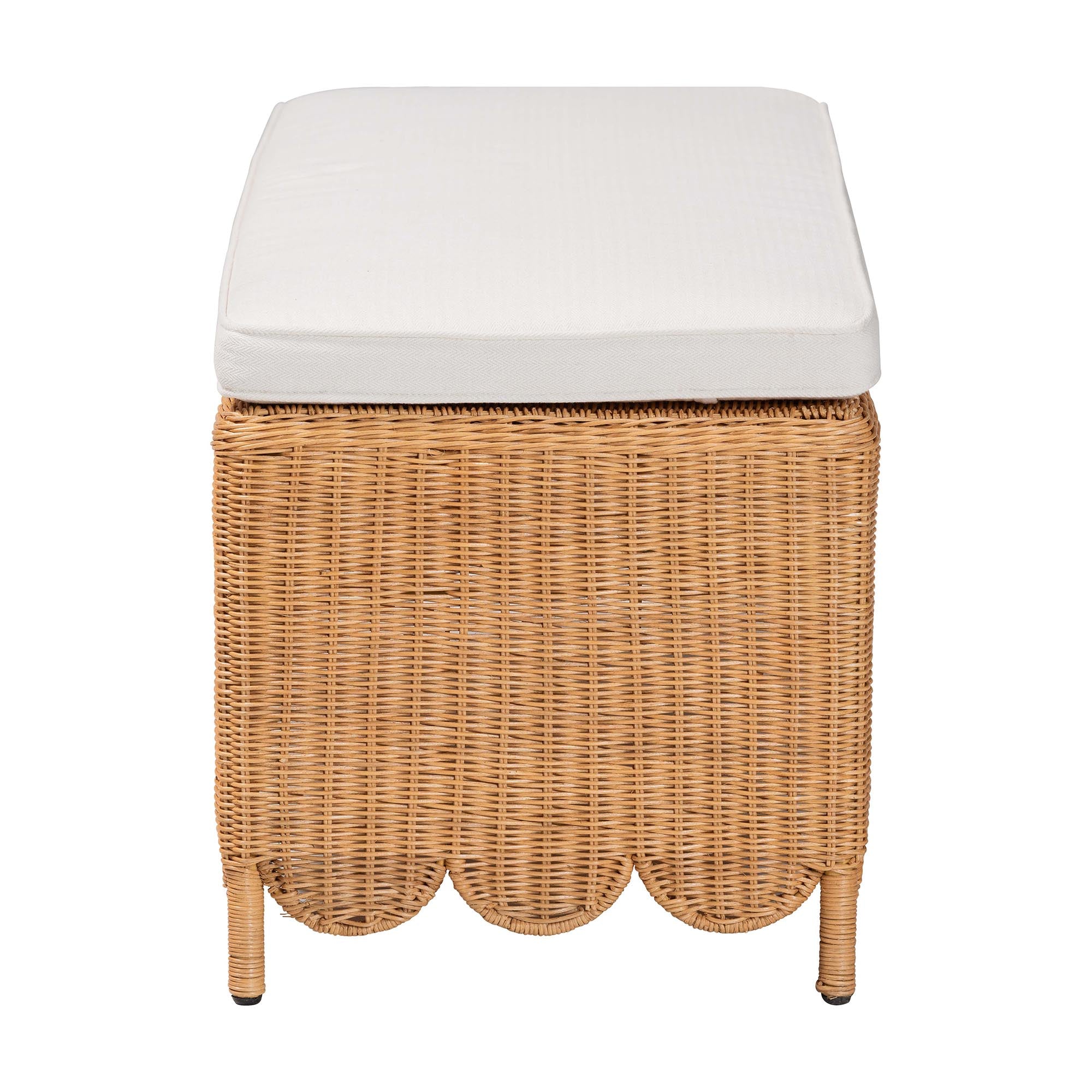 Bali & Pari Teresa Bohemian Light Honey Scalloped Rattan Ottoman