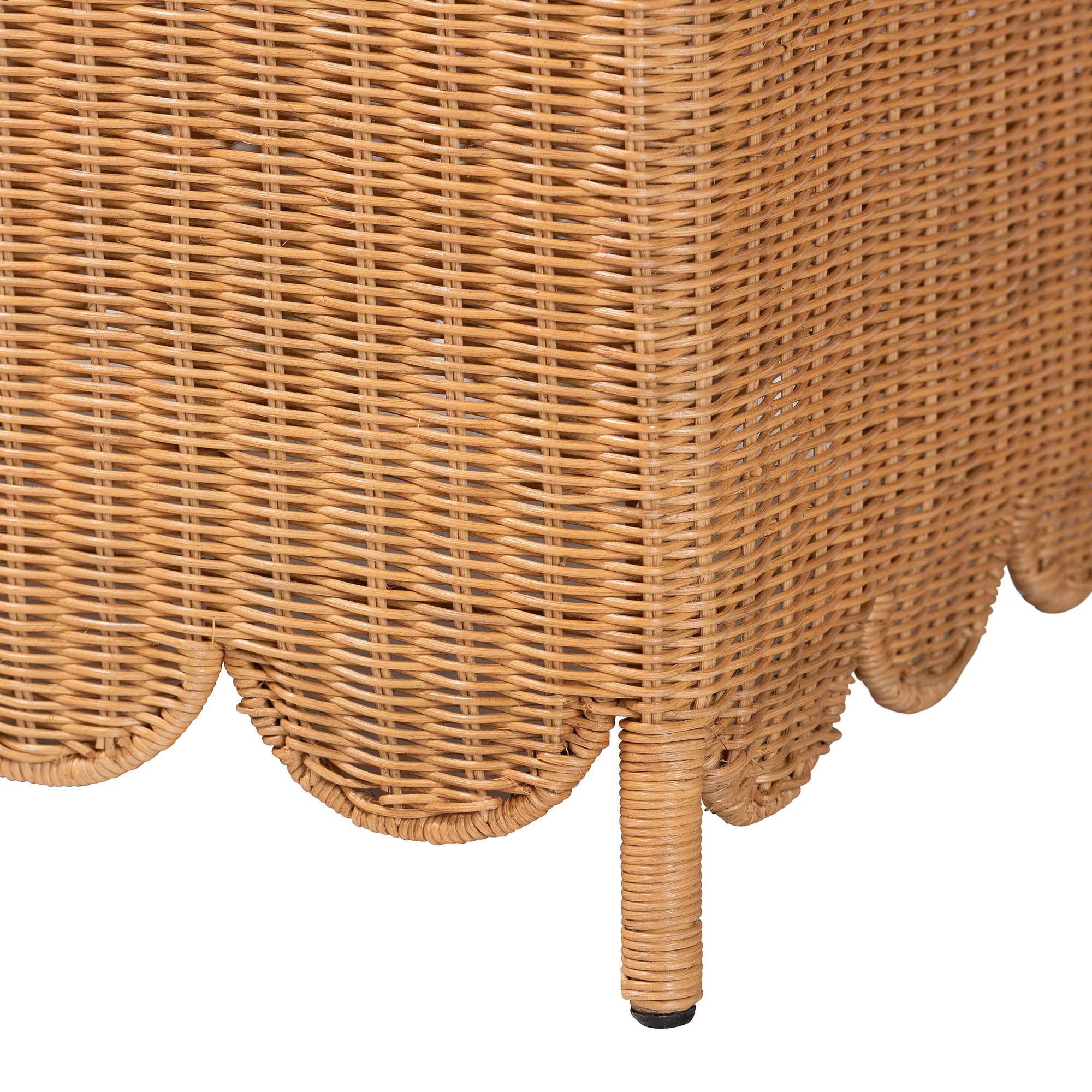 Bali & Pari Teresa Bohemian Light Honey Scalloped Rattan Ottoman