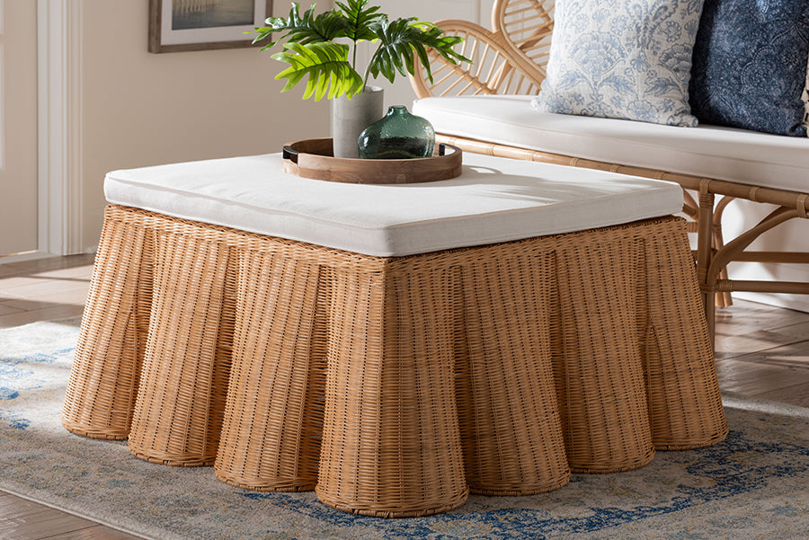 Bali & Pari Palm Scallop Rattan Ottoman