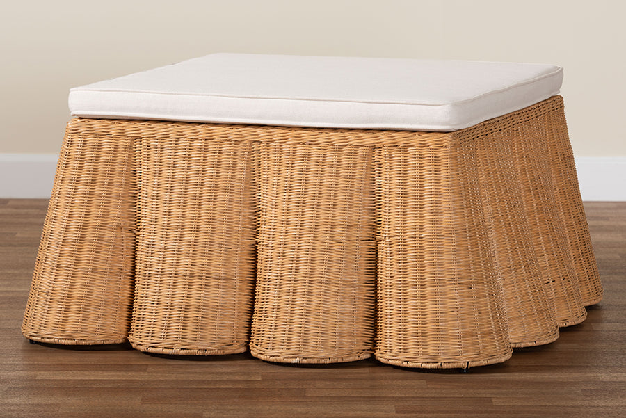 Bali & Pari Palm Scallop Rattan Ottoman