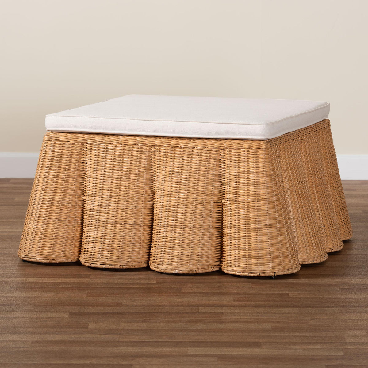 Bali & Pari Palm Scallop Rattan Ottoman