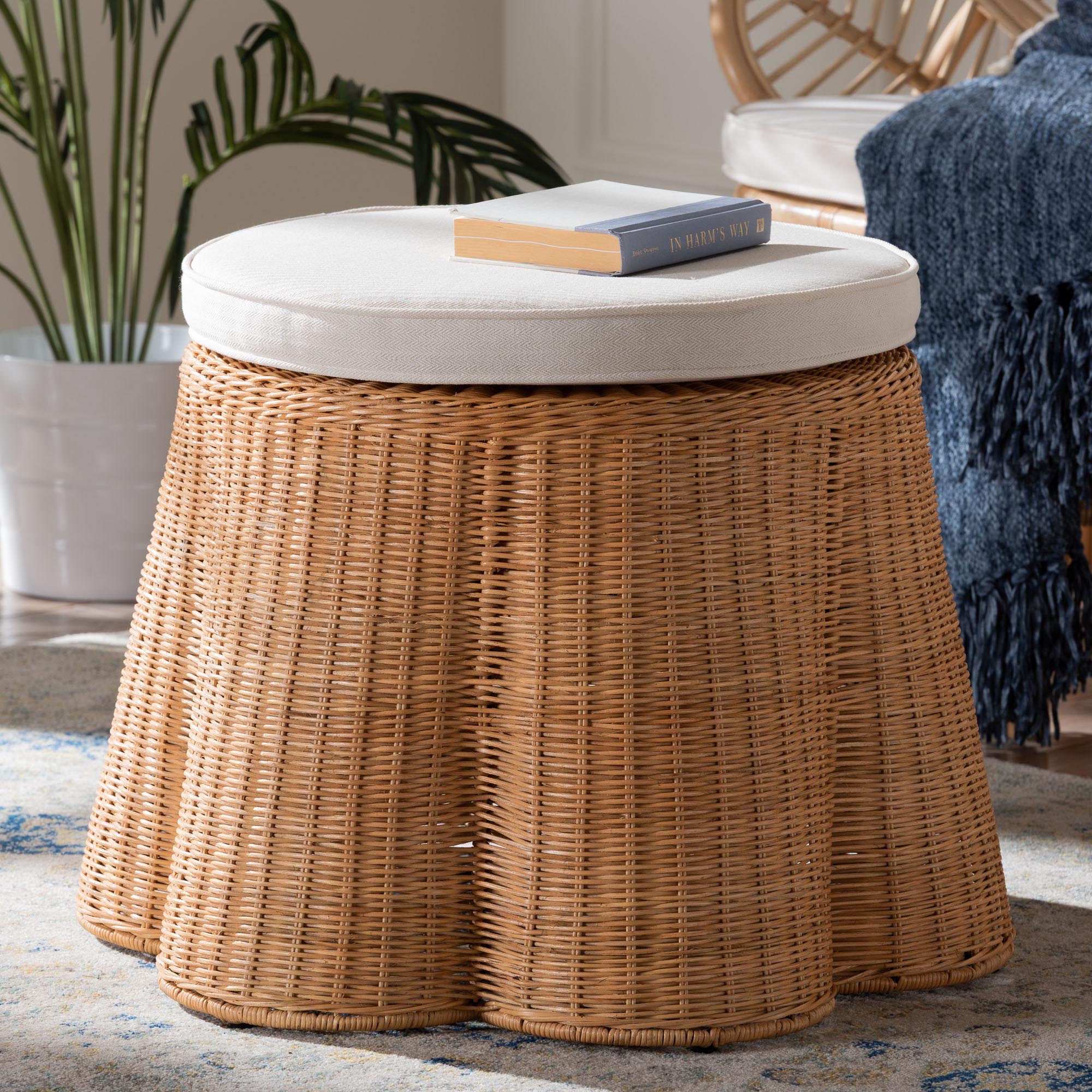 Bali & Pari Palm Scallop Rattan Ottoman