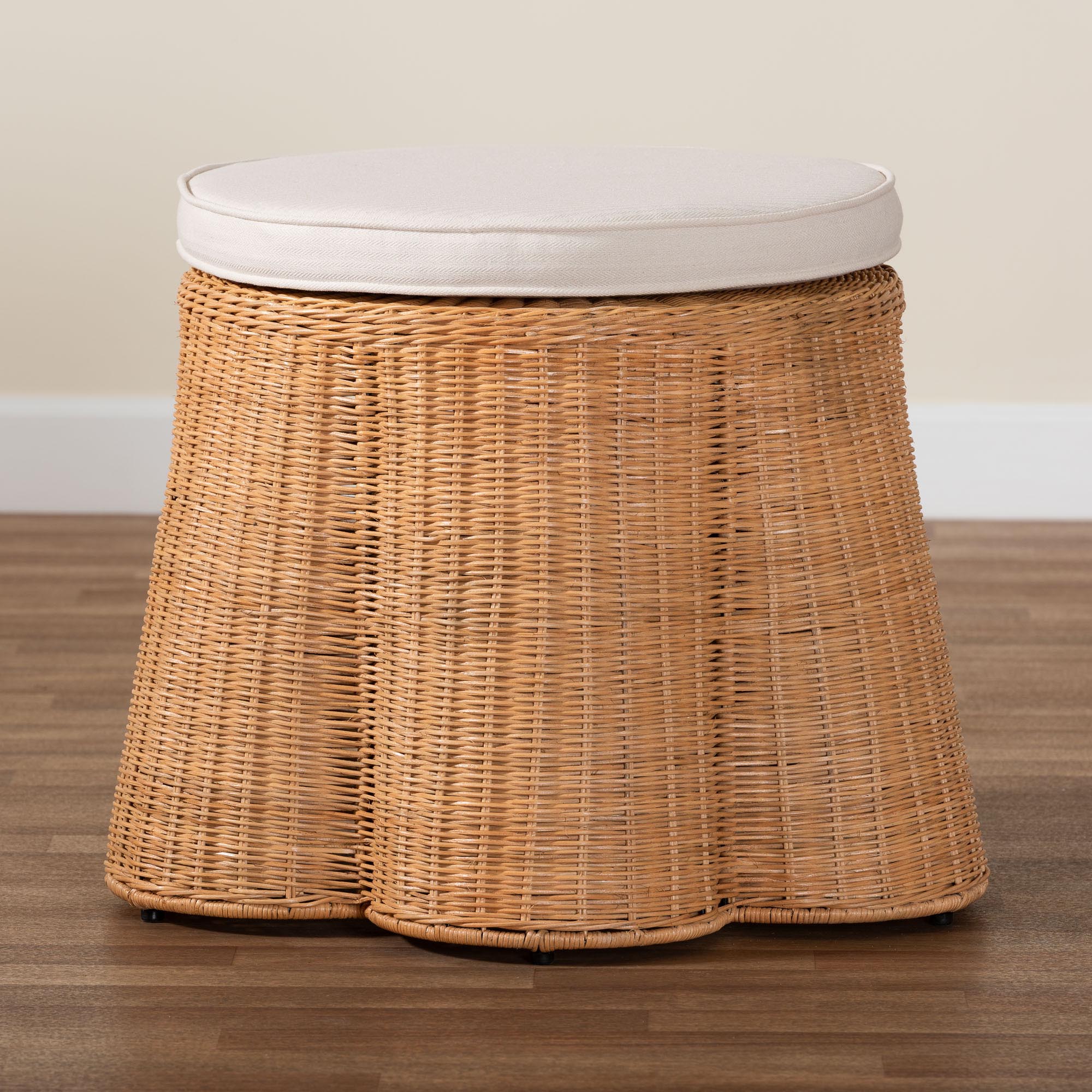 Bali & Pari Palm Scallop Rattan Ottoman