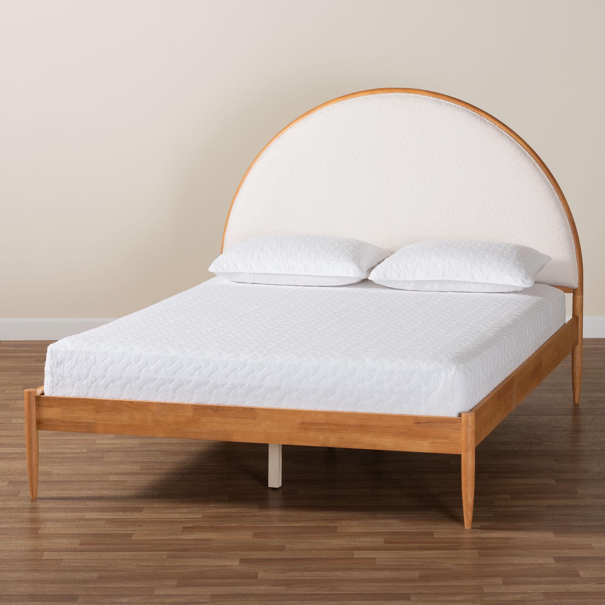 Dawson Japandi Cream Teddy Fabric and Wood Bed