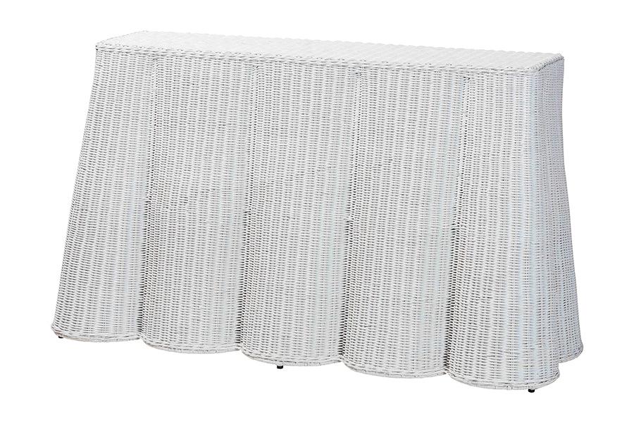 Bali & Pari Palm Bohemian Scallop Rattan Console Table