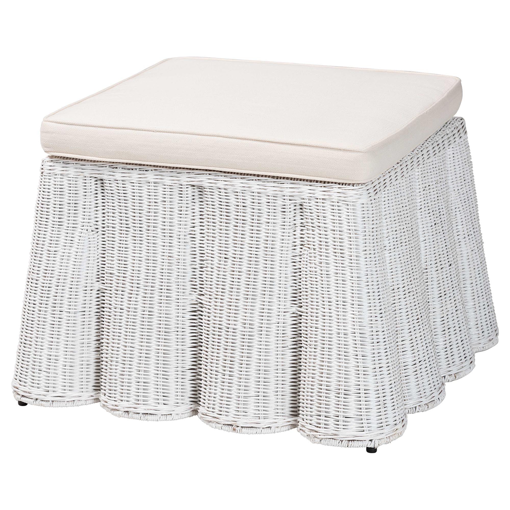 Bali & Pari Palm Bohemian Scallop Rattan Ottoman