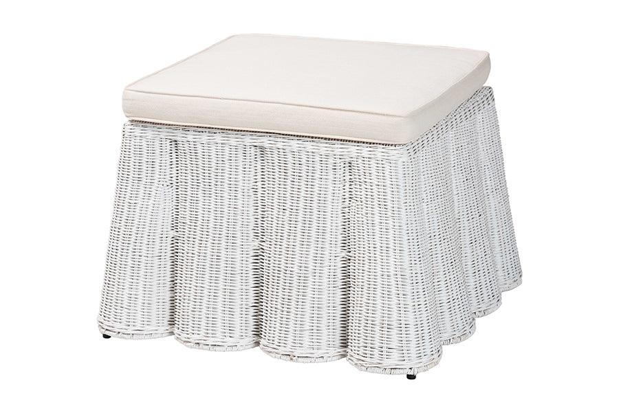 Bali & Pari Palm Bohemian Scallop Rattan Ottoman