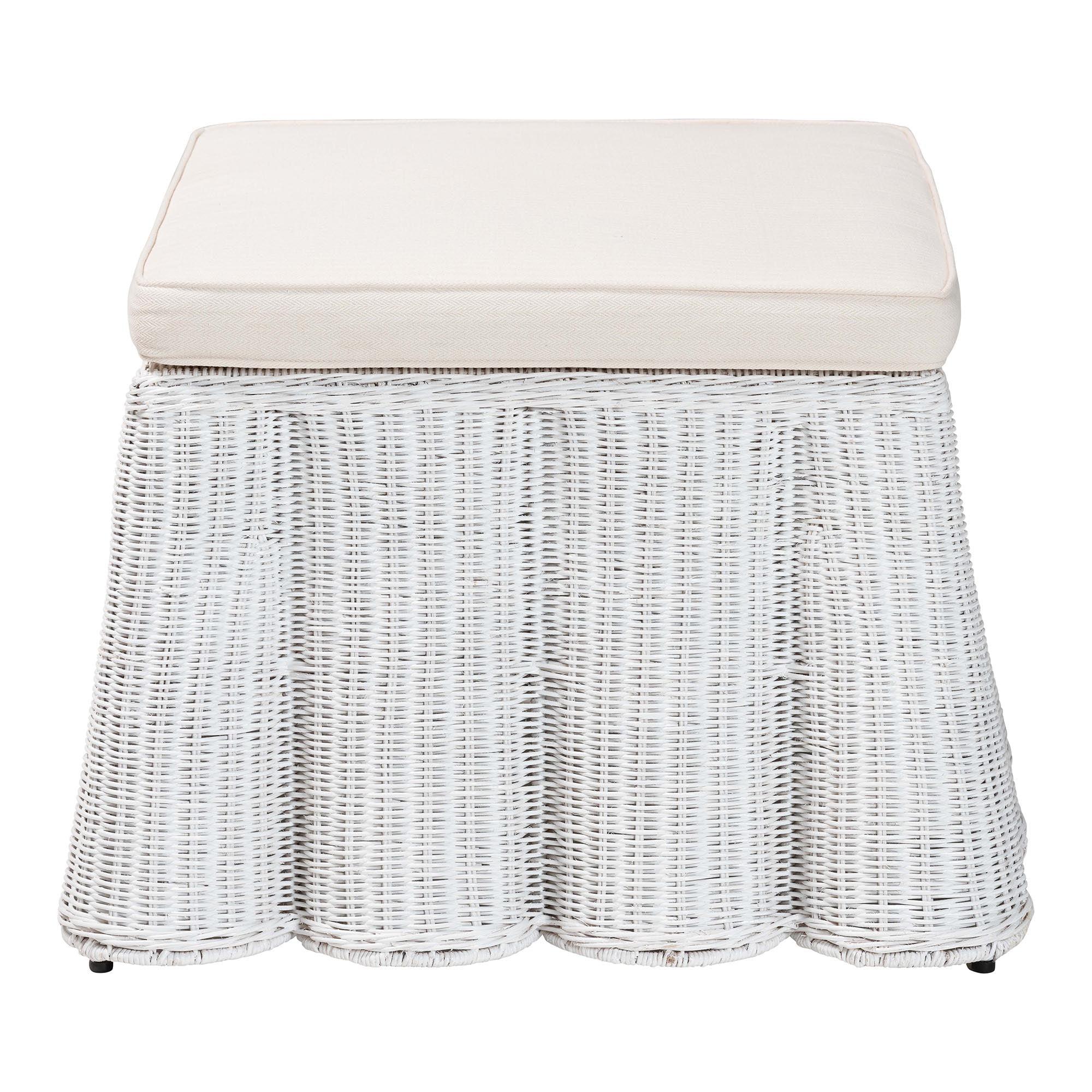 Bali & Pari Palm Bohemian Scallop Rattan Ottoman