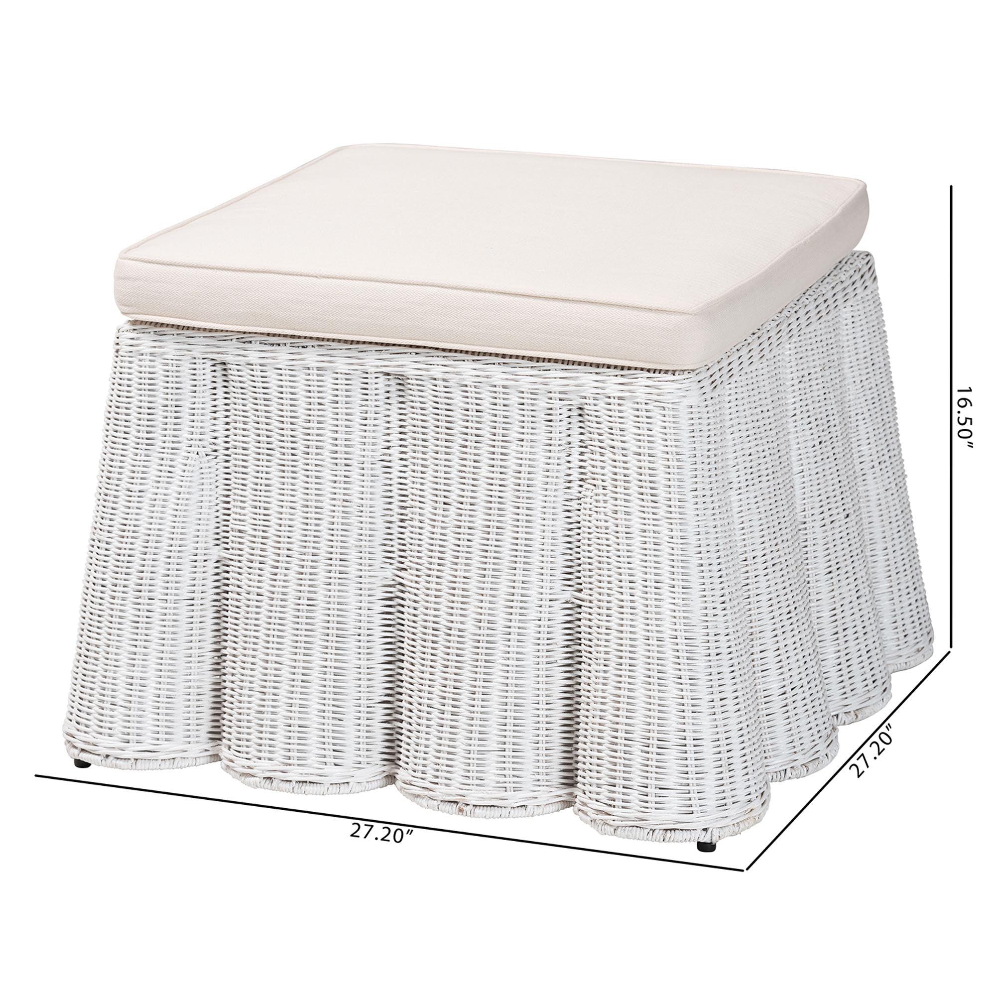 Bali & Pari Palm Bohemian Scallop Rattan Ottoman