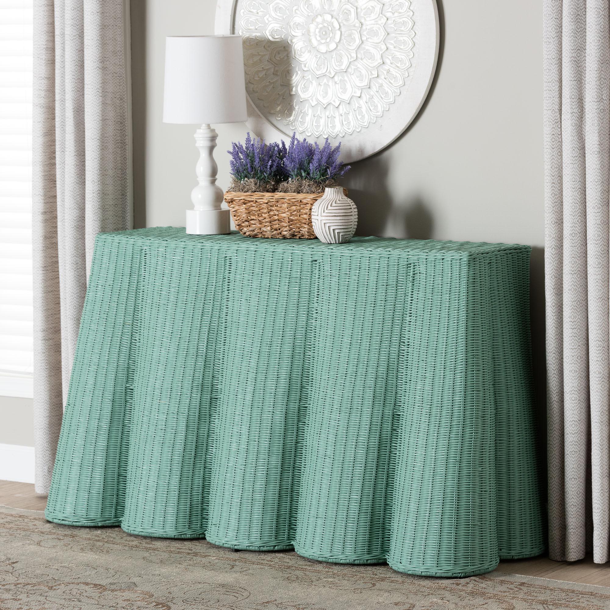bali & pari Palm Bohemian Seafoam Scallop Rattan Console Table